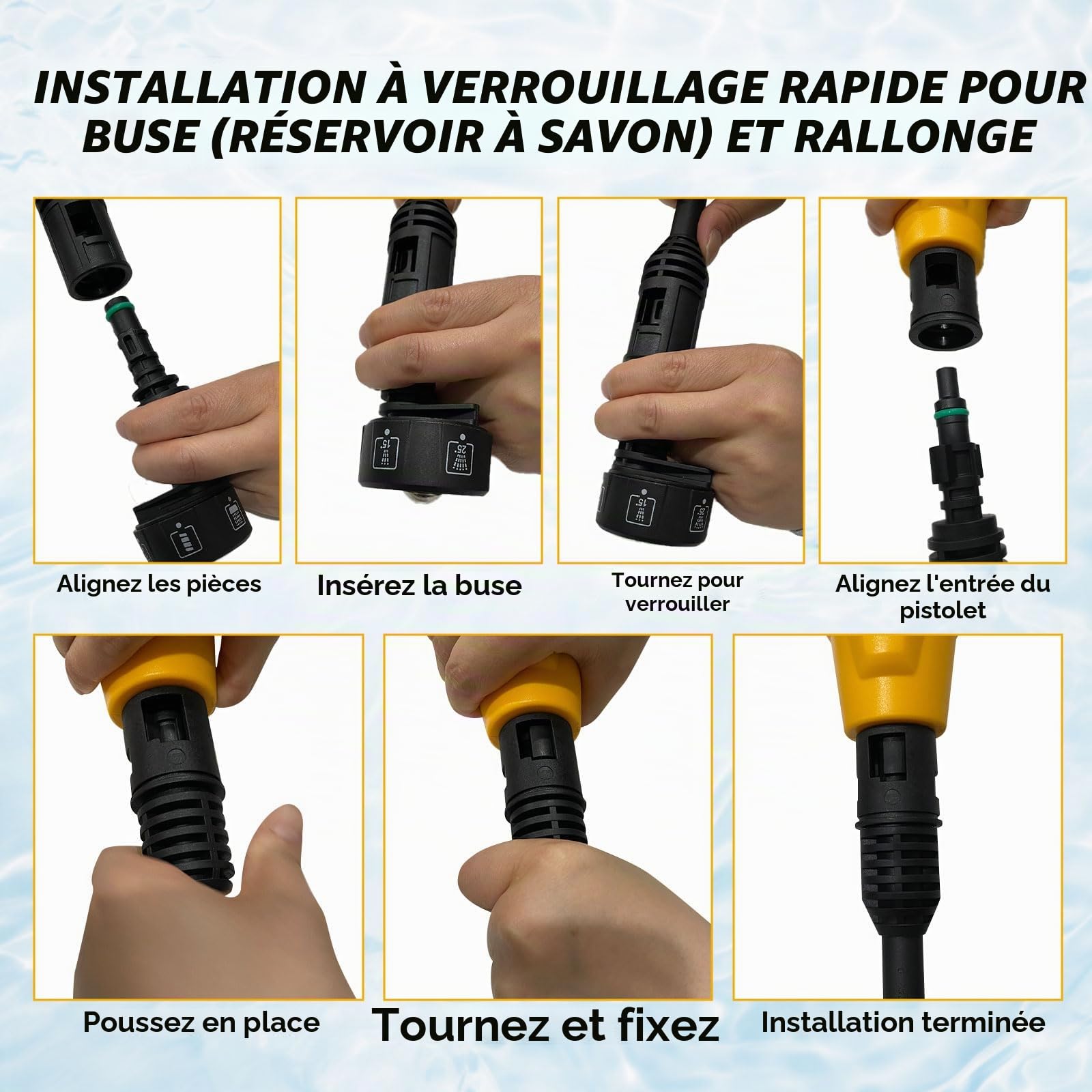 Nettoyeur haute pression sans fil compatible avec Dewalt 20 V, 20 000 tr/min, 986 psi, nettoyeur de voiture portable sans balais avec buse 6 en 1, 4 niveaux de vitesse pour nettoyer les sols de