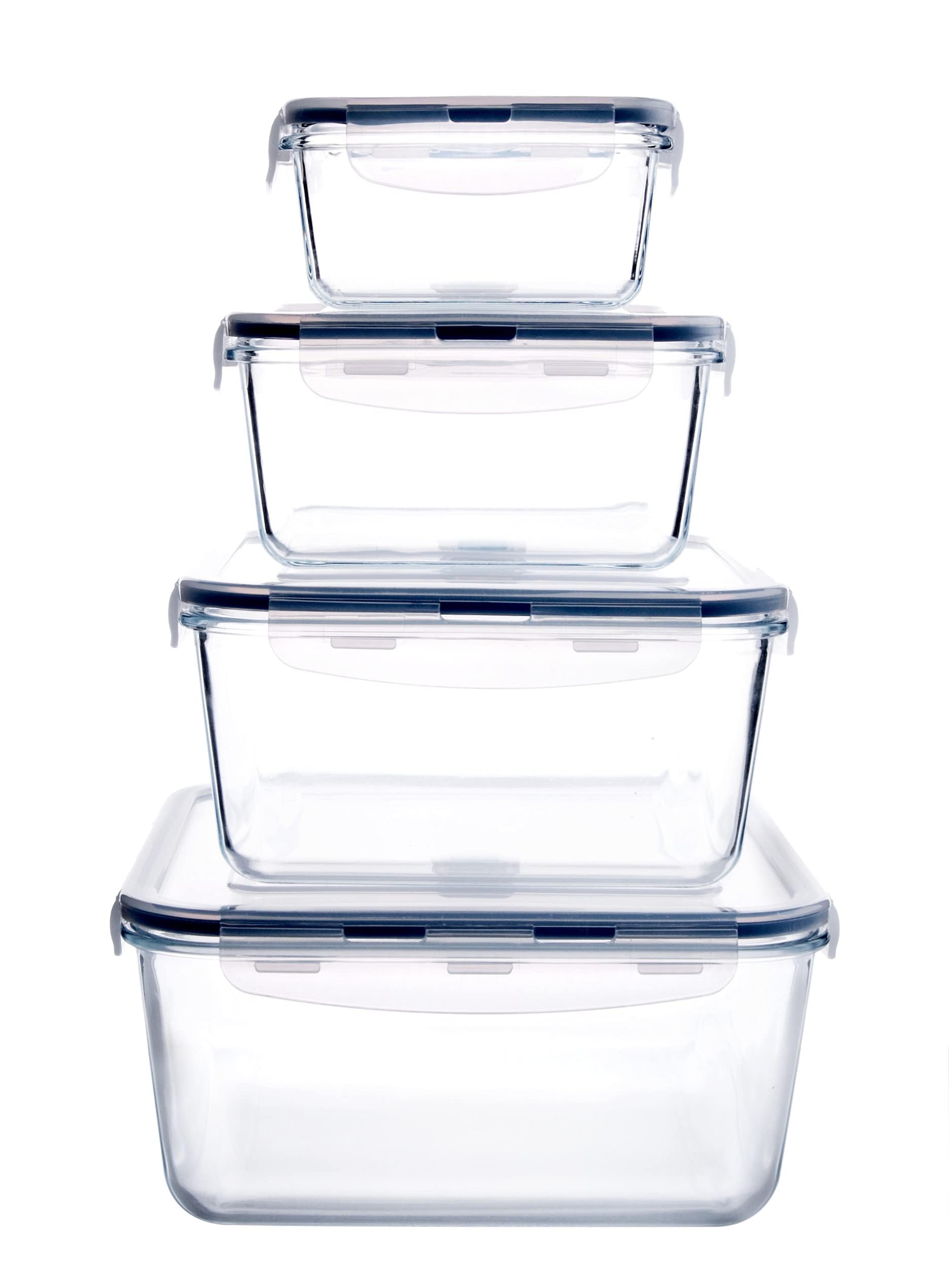 Glasbehälter-Set, quadratisch, 8-teilig, mit verschließbarem Deckel, ideal zur Aufbewahrung von Lebensmitteln, Gemüse oder Obst, zum Backen von Kuchen und anderen leckeren Lebensmitteln (quadratisch)
