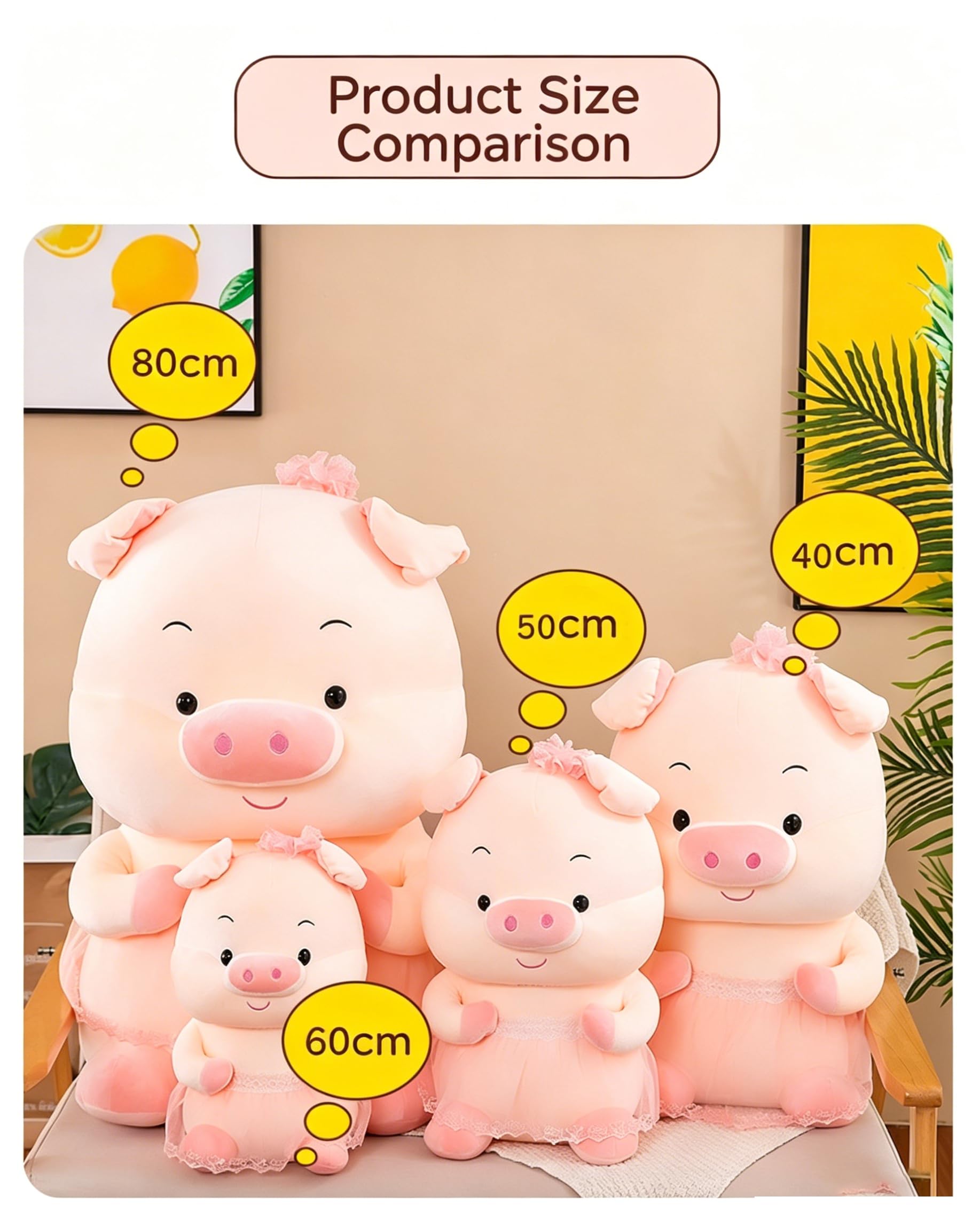 Kawaii Paar Schwein Plüschtier, süße Cartoon Schweinchen Stofftier Puppe, weiches Flauschiges rundes Schwein Plüschkissen mit Spitzen-Prinzessinnenkleid, Geschenk für Mädchen (Rosa,60cm)