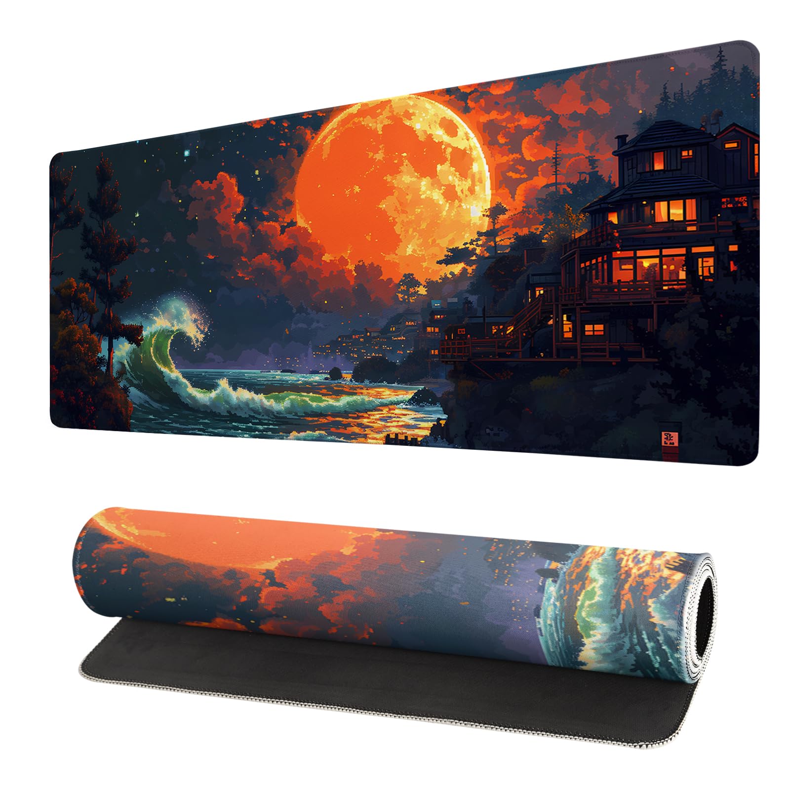 Gaming Mouse Pad Desk Pad,Extended Big Mouse Pad,31.5x11.8 Inch Long Computer Keyboard Mouse Mat Mousepad with 3mm Non-Slip Base and Stitched Edge for Gaming and Office… (Oil Painting)