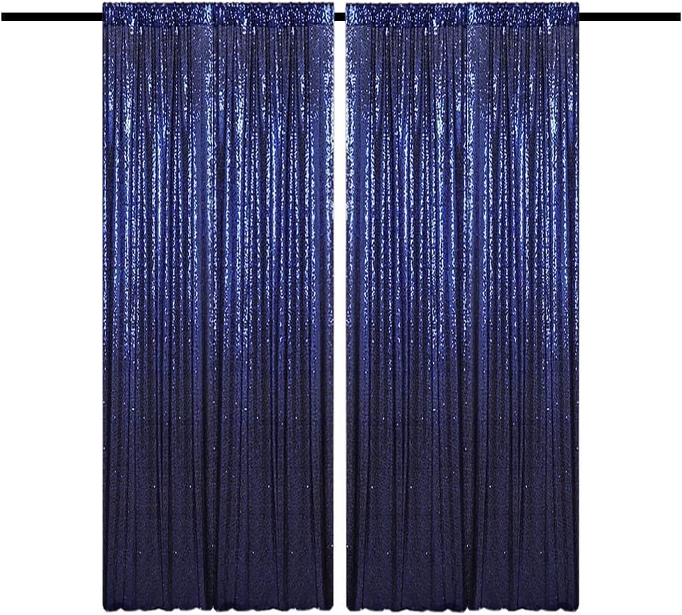 HMQIANG 4FTx8FT Navy Blue Sequin Backdrop Curtains 2 Panels Sparkly Background Drapes for Party Birthday Wedding Decor