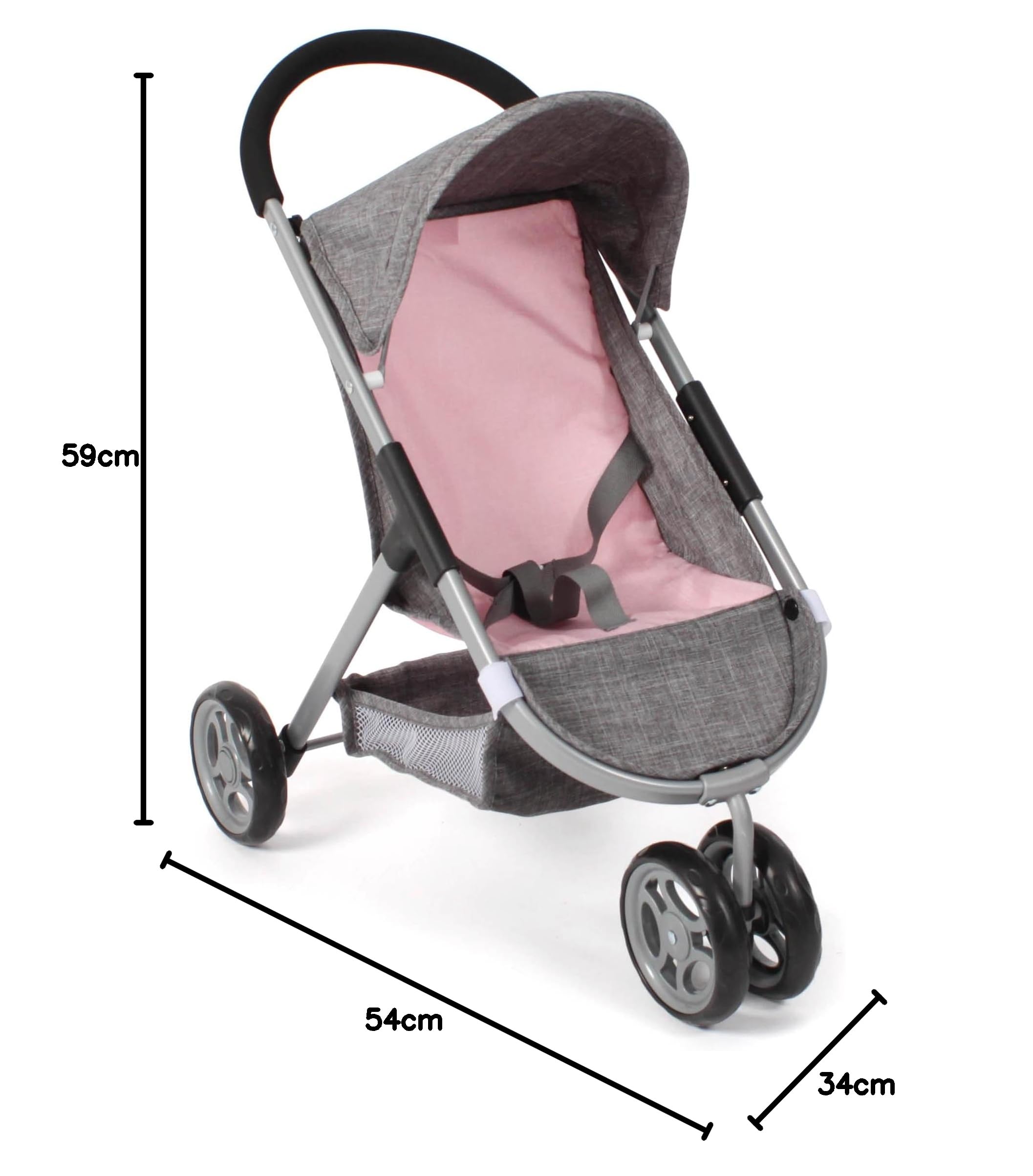 Bayer Chic 2000 Cochecito para muñecas Speedy – Melange Gris y Rosa – Adecuado para muñecas de hasta 46 cm – Altura del Deslizador: 58 cm