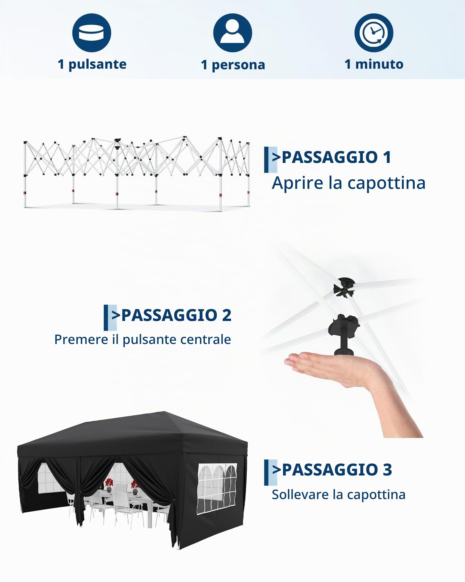 Gazebo Pieghevole 3x6 m da Giardino con 6 Pareti Laterali | Acciaio verniciato, Copertura resistente, 6 pareti laterali, 4 finestre, Giardino, Festa, Campeggio