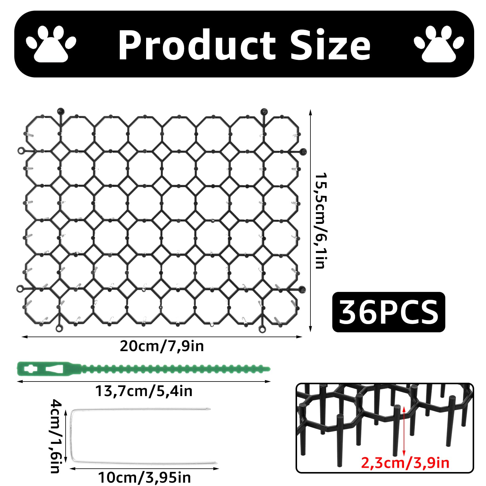 36 Stück Dornengitter Gegen Katzen, 20 x 15 cm Katzenabwehr Matte, Katzengitter Garten für Garten Tier Barriere mit Spikes für Garten und Außenbereich