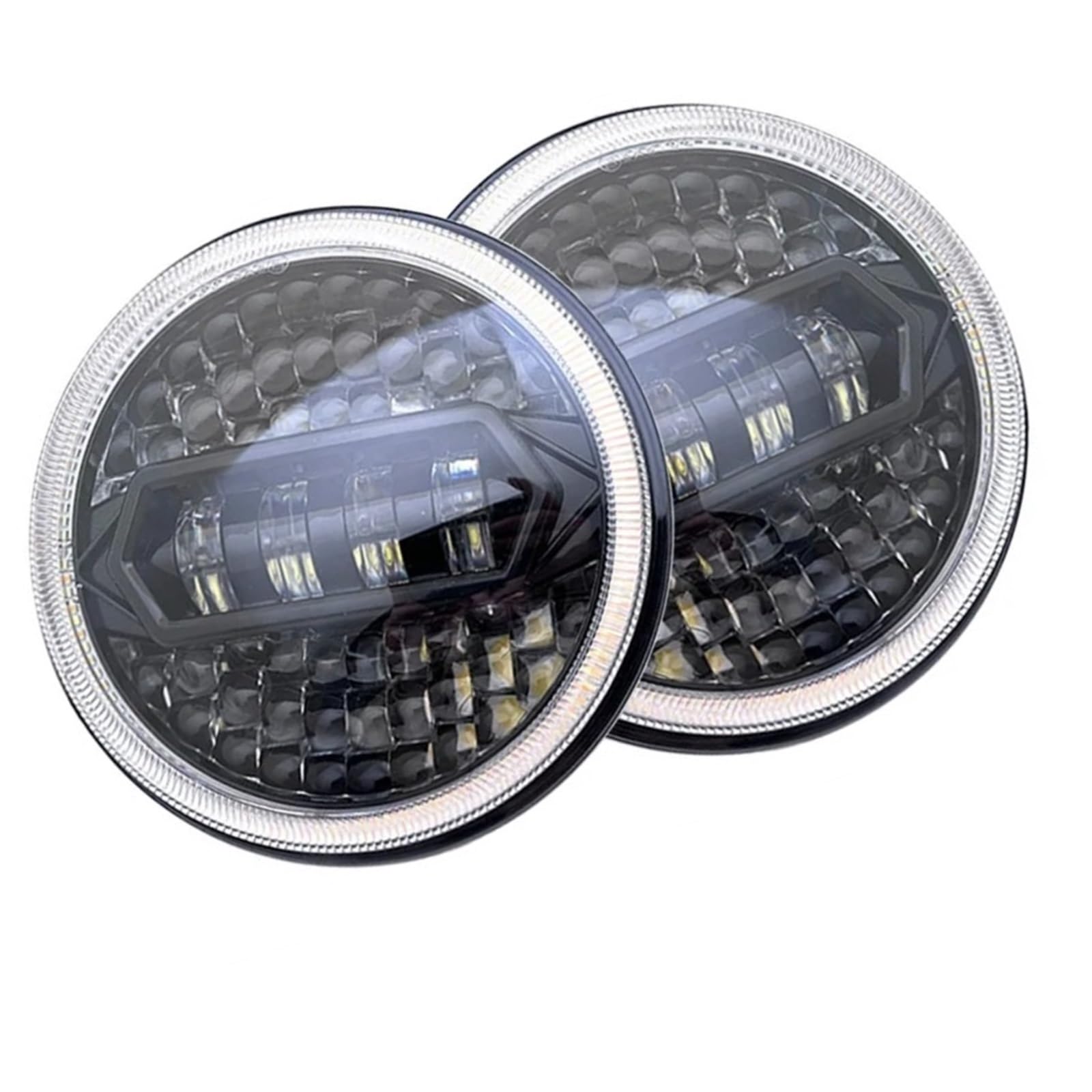Gruppo Fari Auto Faro Anteriore A LED 7 Pollici H4 DRL Angel Eye Rotondo Giallo Bianco Indicatore Direzione Per Land Per Rover Per Defender 90 90/110 Tdci Fari Delle
