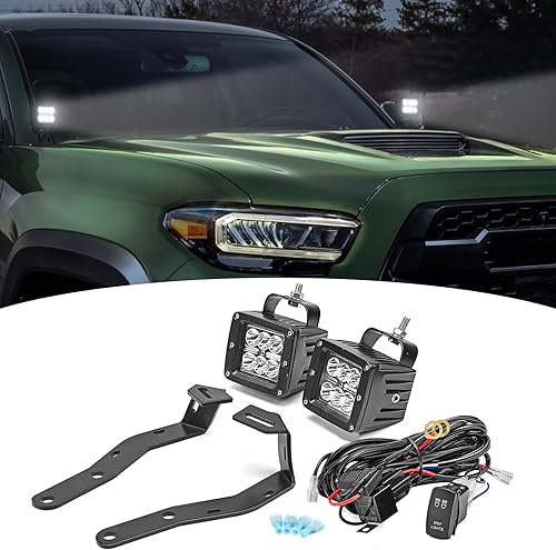 Dasen 2 piezas de luces LED de trabajo de 24 W y bisagras de capó superior, soportes de montaje de zanja laterales con kit de cableado compatible