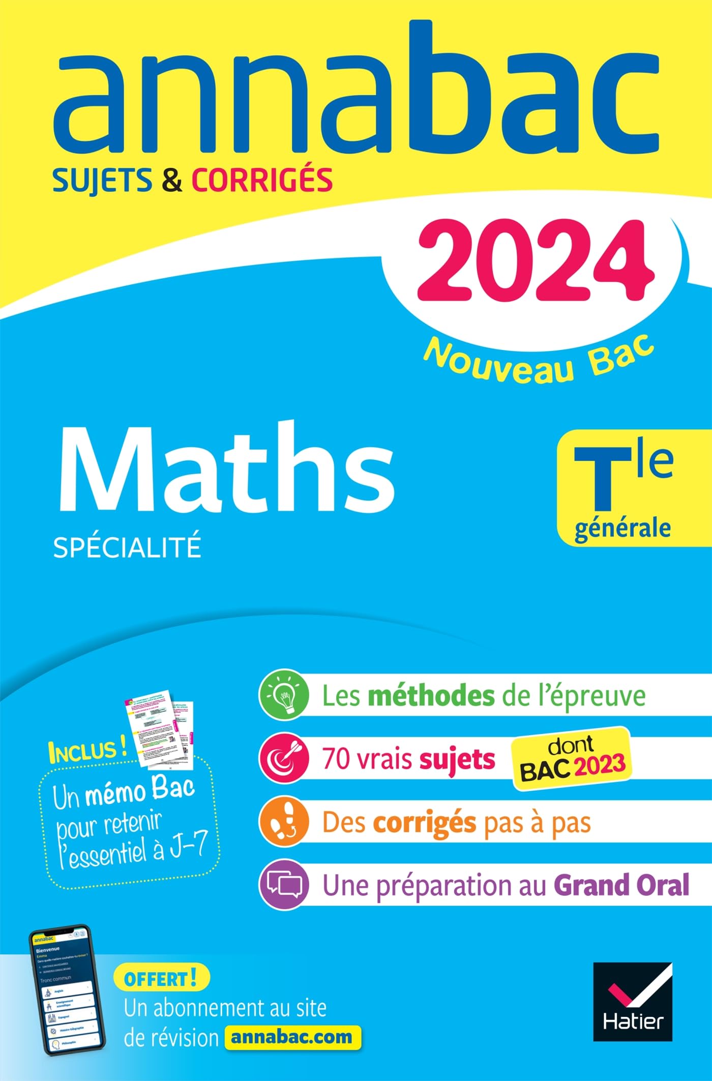 Annales du bac Annabac 2024 Maths Tle générale (spécialité): sujets corrigés nouveau Bac