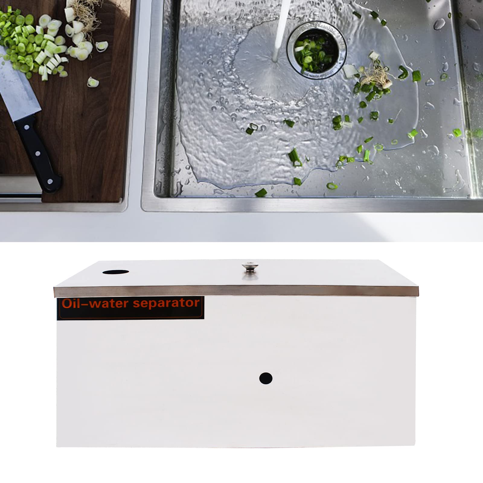 Trampa de grasa comercial de acero inoxidable debajo del fregadero, separador de agua de aceite para filtrar residuos de cocina en la cocina, 60 x 30 x 30 cm, plata