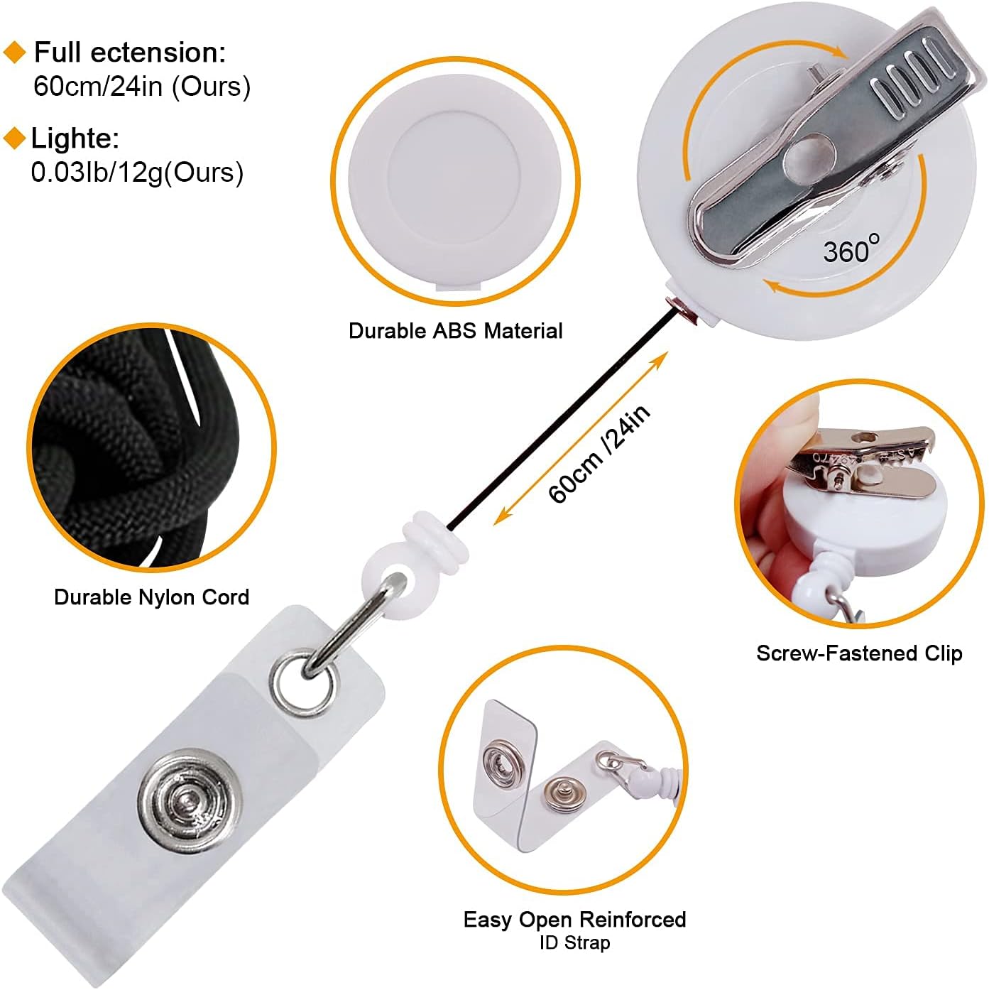 10 Pack Retractable ID Badge Holder Reels with Swivel Alligator Clip Bulk Pack Premium Badge（White） - Image 7