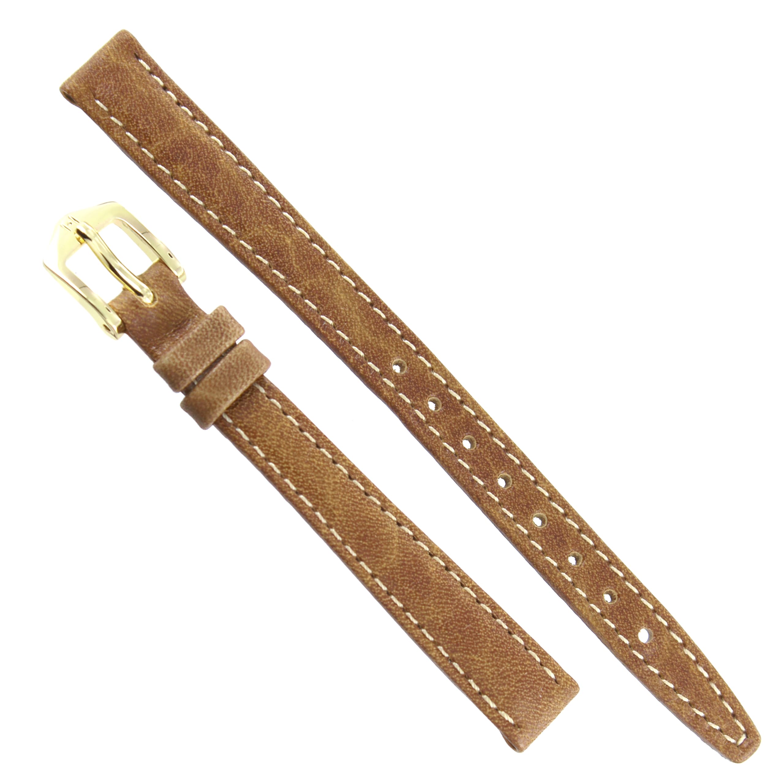 Milano 10mm Hirsch Ladies Camel Grain Tan Genuine Leather Watch Band with Tan Stitching
