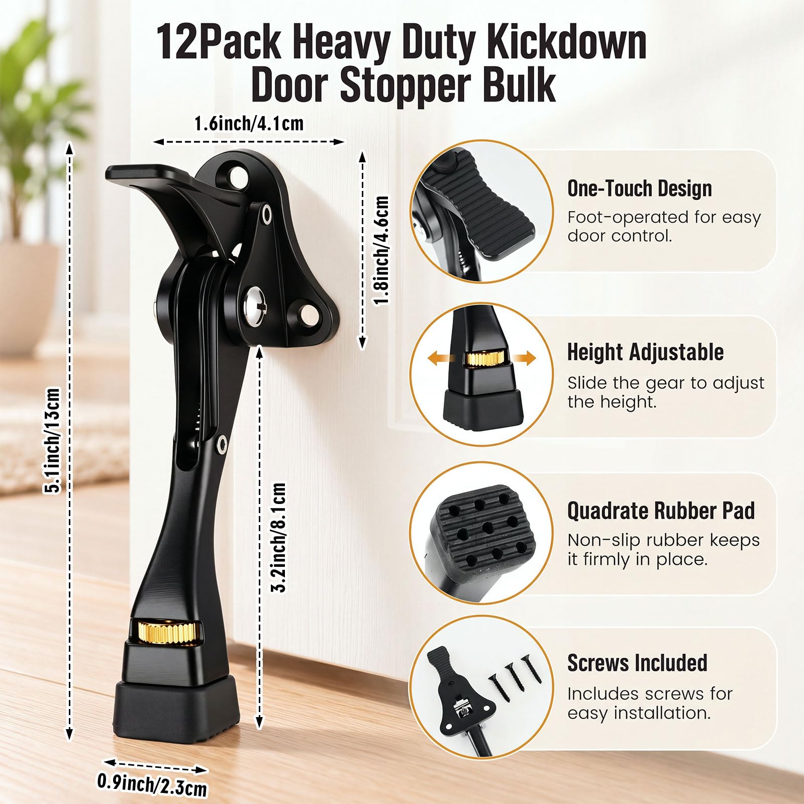 Hicarer Türstopper für schwere Türen, 12,7 cm, Schwarz, 12,7 cm, 12 Stück