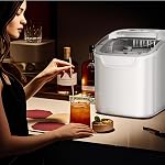 Portable Ice Makers Countertop, 26 lbs/24H,Bullet Ice in 6 Mins, Small Ice Machine with Handle,Scoop,Basket & self-Cleaning, 2 Sizes for Drinks/Seafood, Ideal for Home, Party, RV, Camping