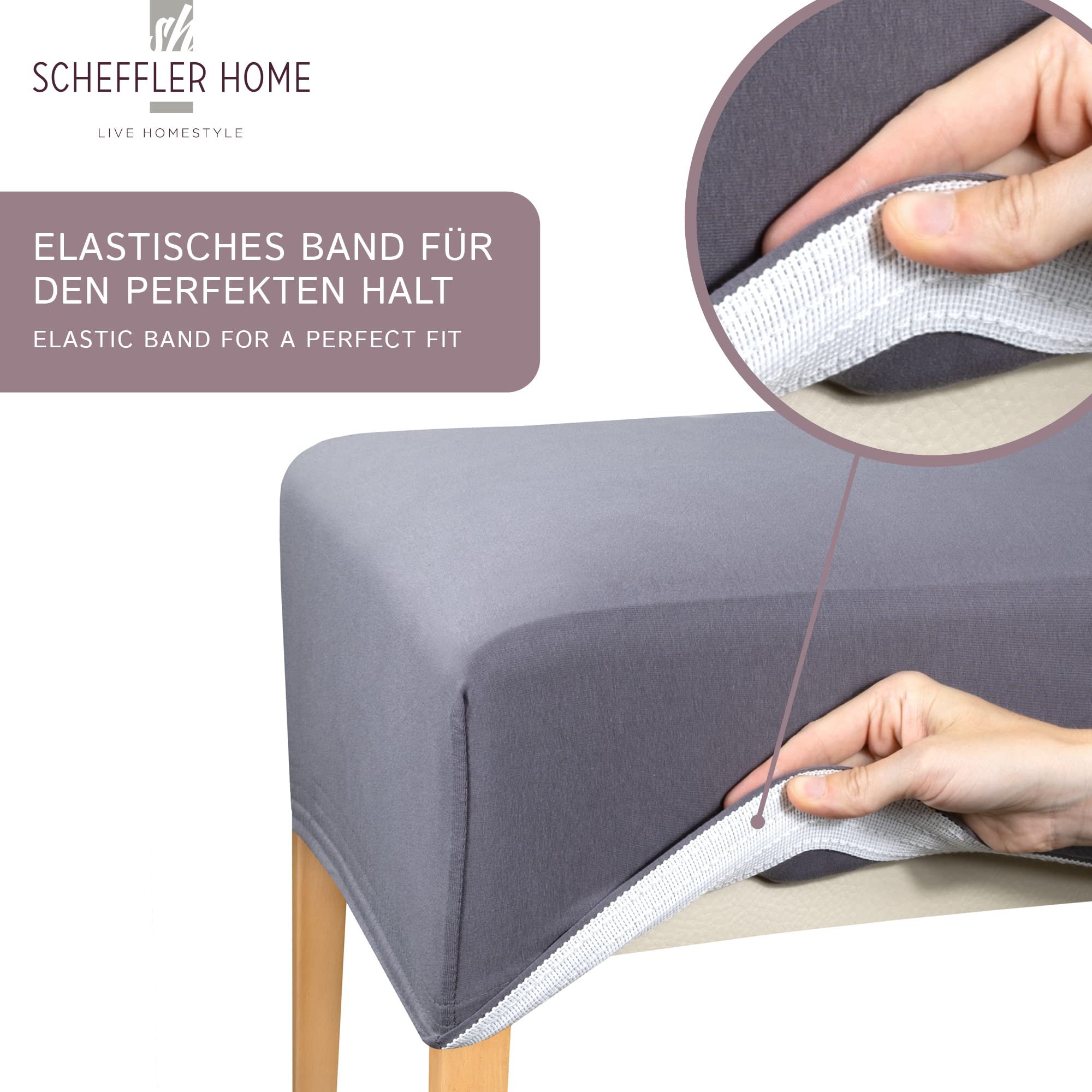 Scheffler Home Stuhlhussen Senfgelb 4er Set Jersey Baumwolle Natalie | Waschbare Stretch-Stuhlbezüge für Schwingstühle, Freischwinger und Esszimmerstühle, Öko-Tex zertifiziert