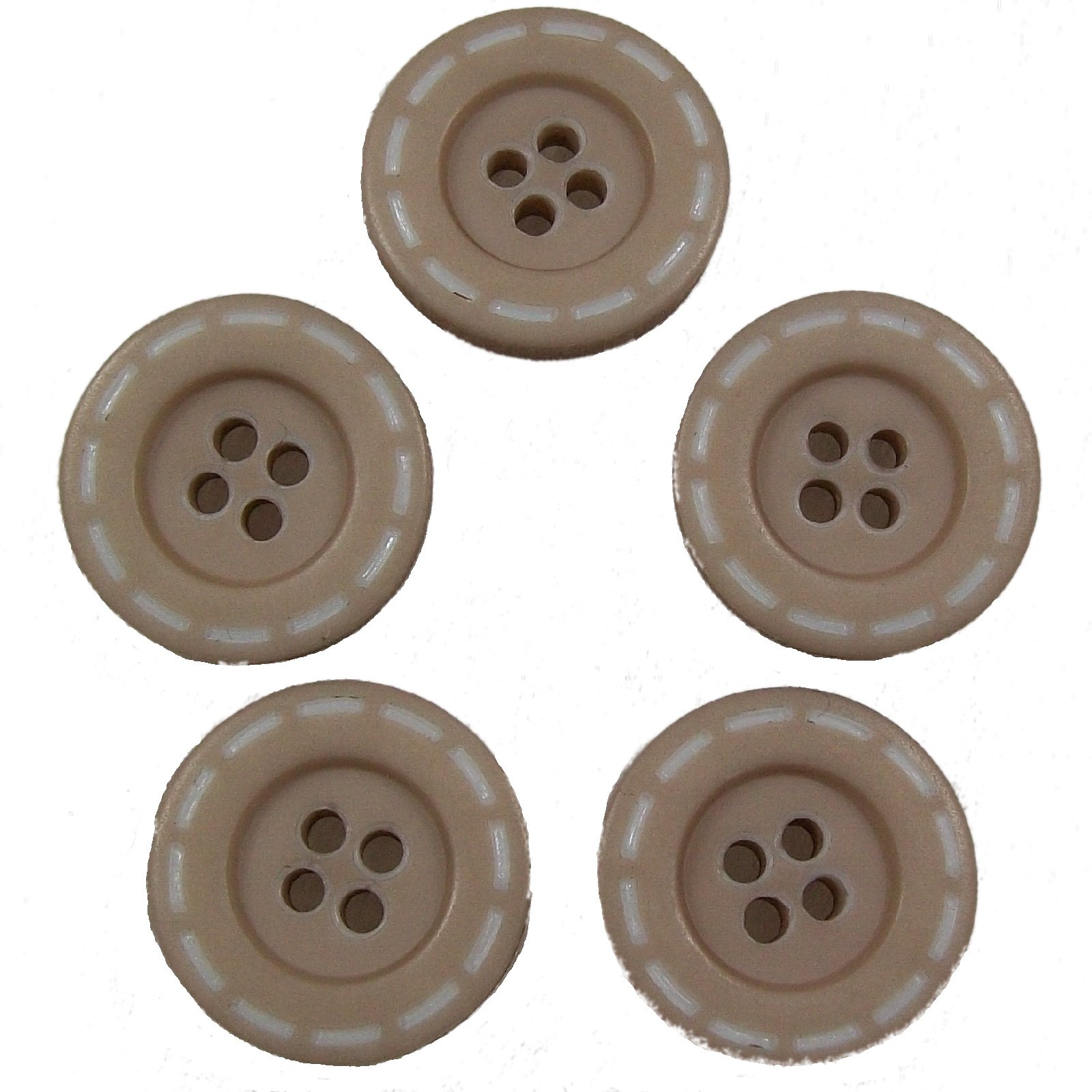Stitched Edge Effect Four Hole Buttons 17mm Pack of 5 (Light Brown)