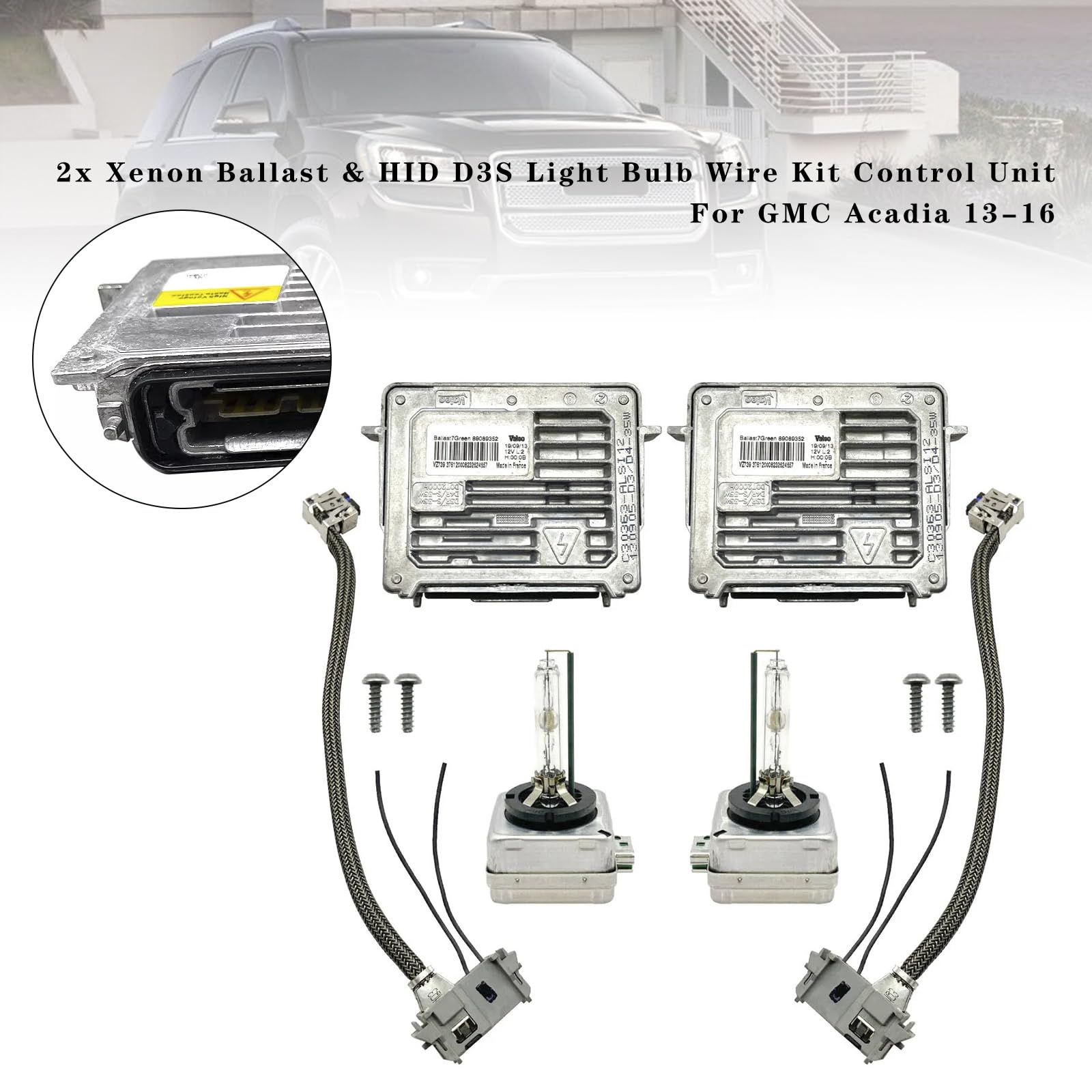 VIPIH 2X Xenon Ballast & HID D3S Light Bulb Wire Kit Control Unit Fit for GMC Acadia 2013-2016