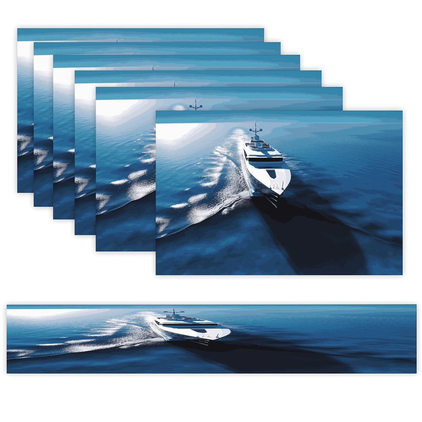Yacht Table Runner and Placemats Set of 6 Wipe Clean Heat Resistant Table Mat with Table Runner Decorations Flax Linen Place Mat Set for Home Kitchen Party Supplies