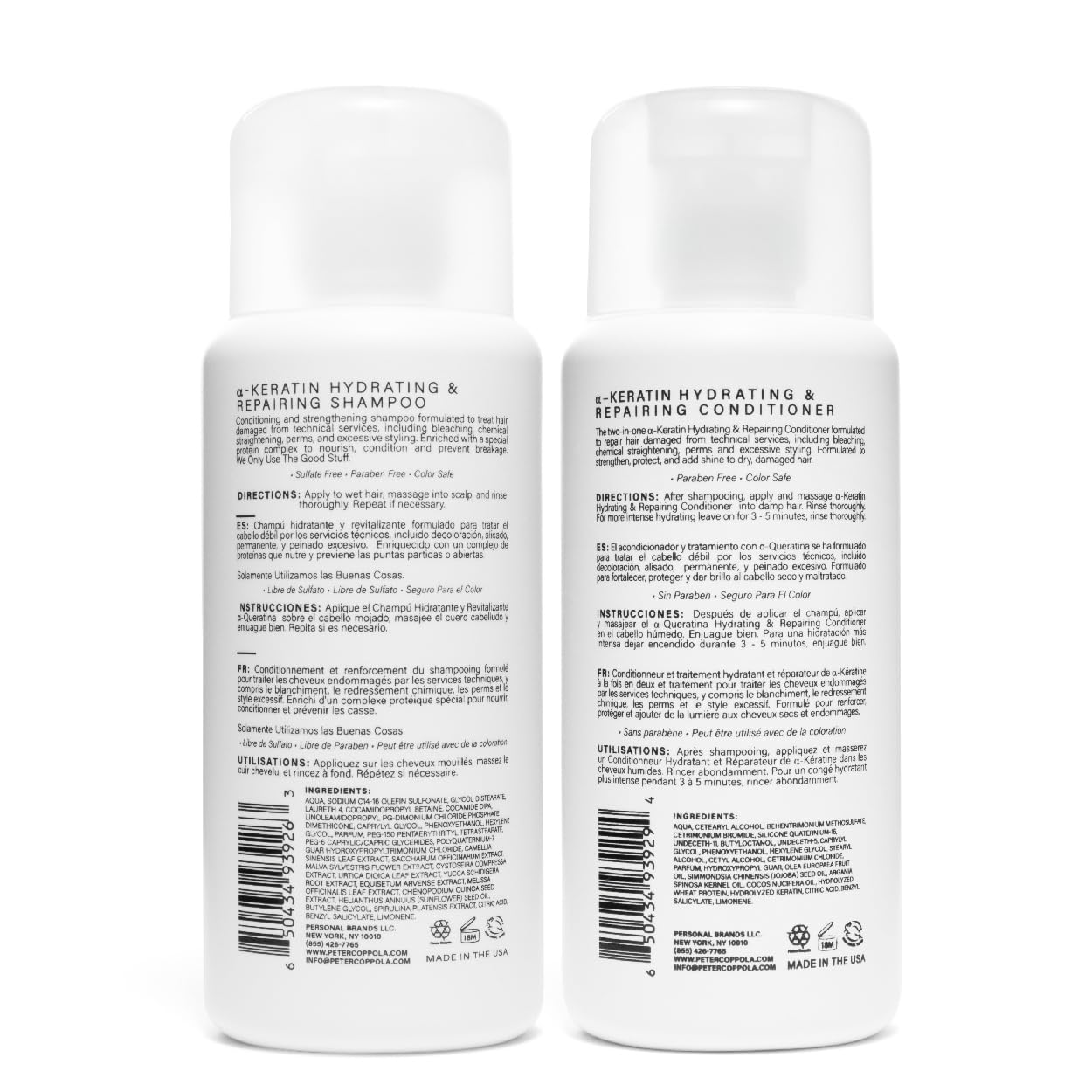 Peter Coppola a-Keratin Hydrating & Repairing Shampoo and Conditioner Duo - Strengthen and Repair Damaged Hair - Nourishes for Soft, Shiny Hair 10 oz - Image 2