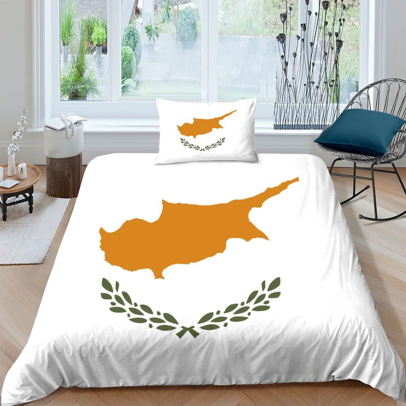 AAHARYA Flag of Cyprus 3D Printed Design Duvet Cover Set,Soft Microfiber,with Pillowcases,Hidden Zipper,National Flag Bedding Set Single（135x200cm）