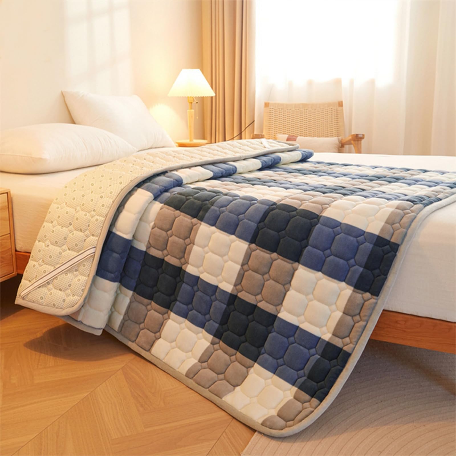 Matratzenschoner 180 x 200 cm Gesteppte Matratzenauflage Blau Weichheit und kuschelige Cashmere-Touch Matratzenbezug für 25 bis 30cm Matraze mit 4 Eckgummis
