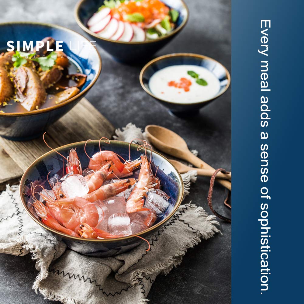Hochwertige japanische Suppenschale aus Keramik, 2-teilig, mit 2 Holzlöffeln, für Obstsalat, Ramen, Instantnudeln, für Udon, Soba, Pho, asiatische Nudeln, Müsli