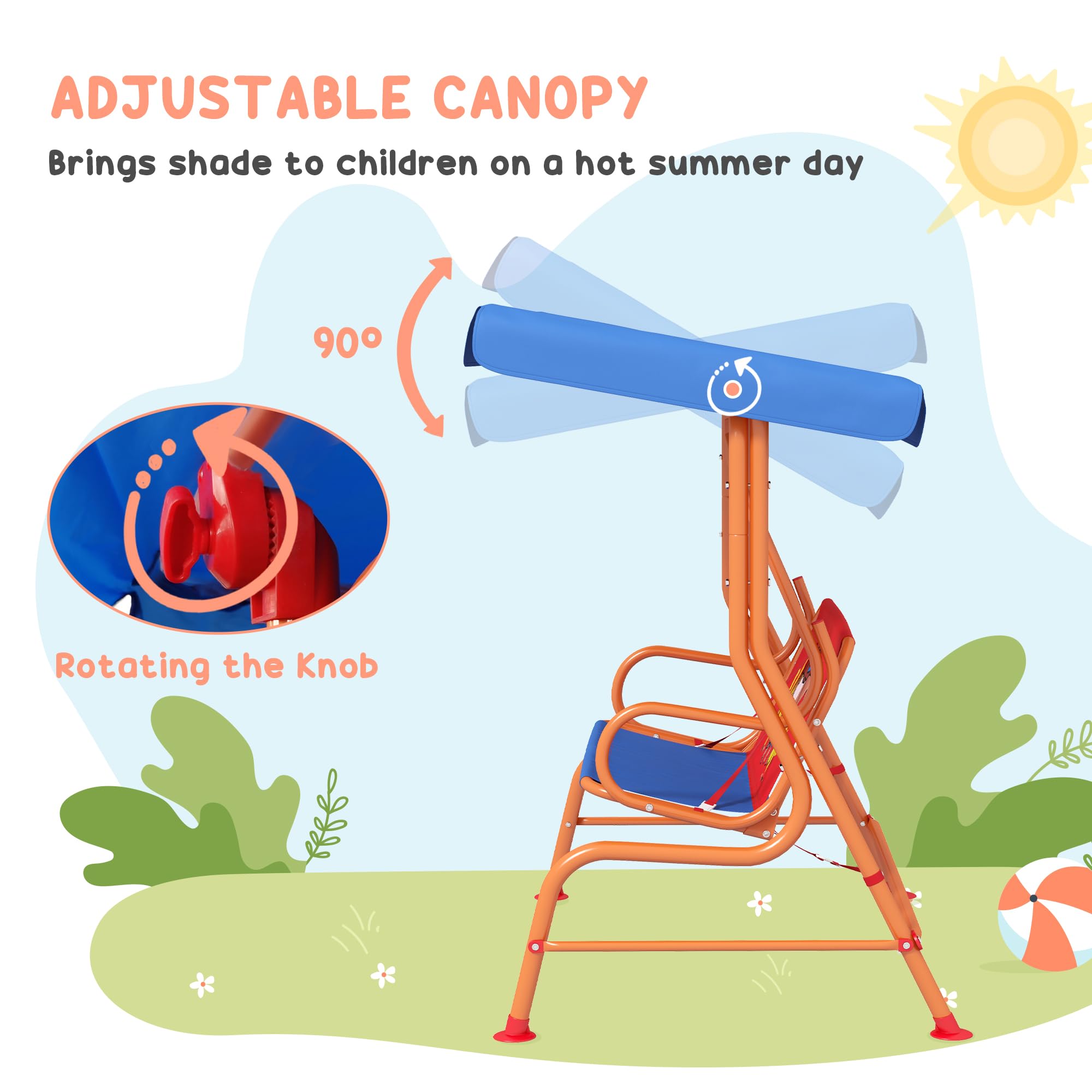 Outsunny Chaise balançoire 2-Places avec auvent réglable Rouge et Bleu