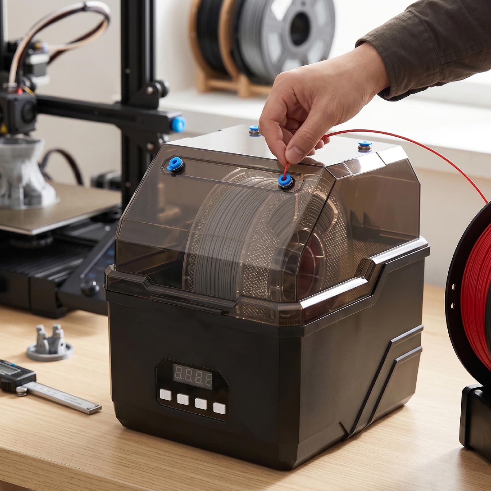 SEAFRONT Filament-Trockner, 3D-Drucker, Trockner, Dehydrator, Filament-Trockenbox, 2 Spulen, Touchscreen mit Dual-Heizung für PLA, PETG, ABS, PC (EU-Stecker)