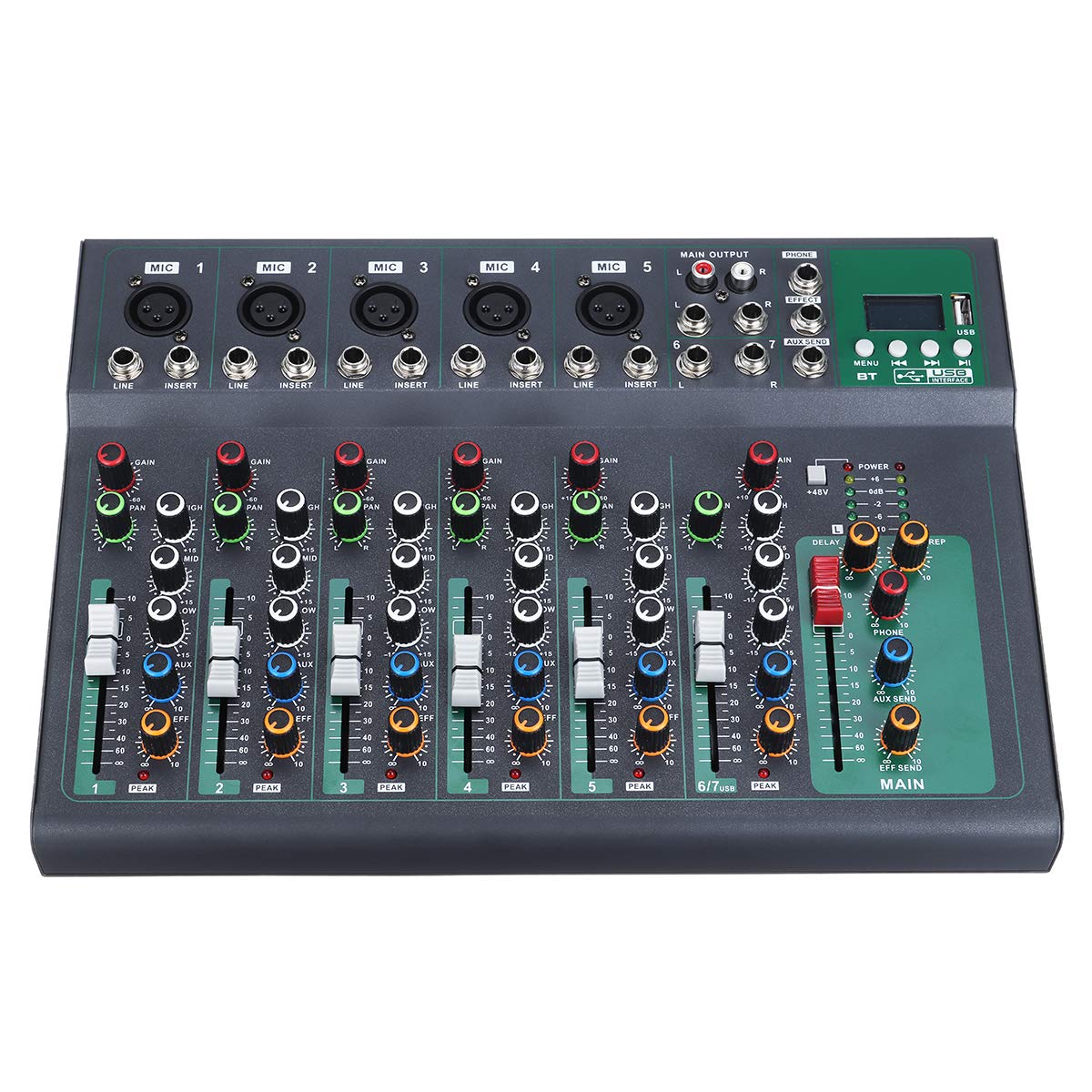 YONGYAO Microfono DJ a 7 canali per Il Controllo del Mixer Audio Bluetooth con LED Digital Display Music Stream
