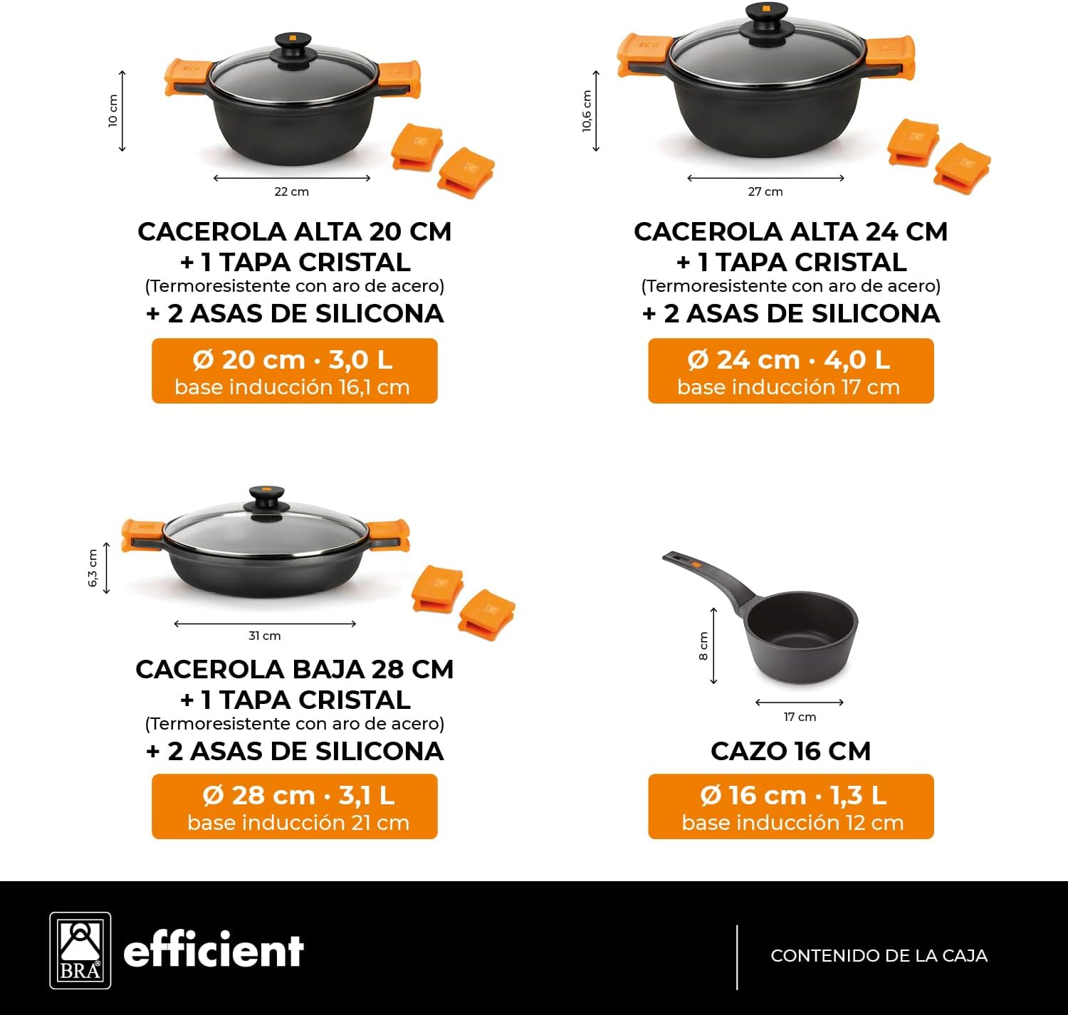 Bra Efficient 7-Piece Cast Aluminium Non-Stick Cookware Set for All Heat Sources Including Induction