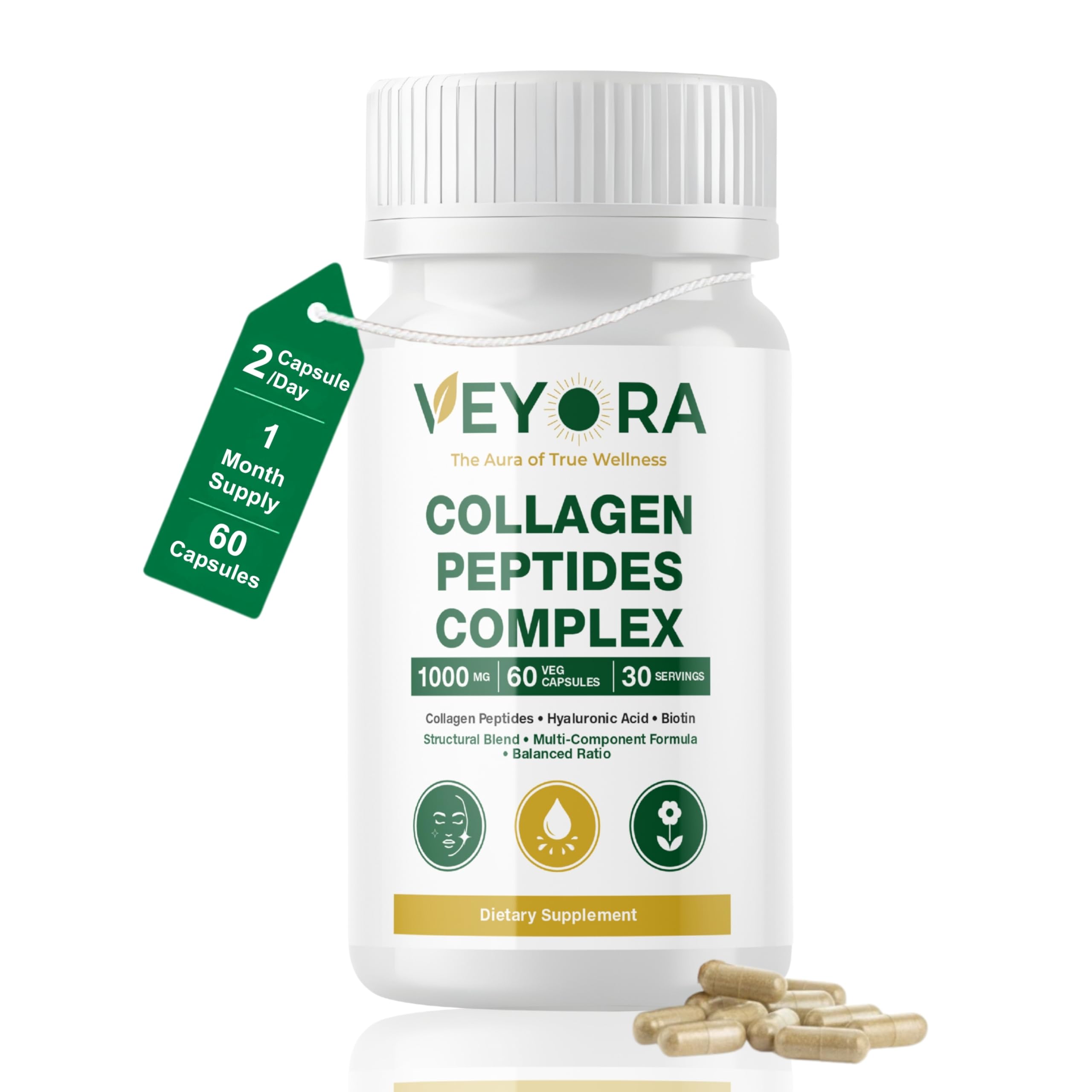 veyora health bpc 157 Collagen Peptides Complex | 60 Vegan Capsules | Collagen Peptides, Hyaluronic Acid, Biotin, Vitamin C & Zinc Blend | Plant-Based Dietary Supplement | Non-GMO | Gluten-Free BPC-157 - Vitality Research