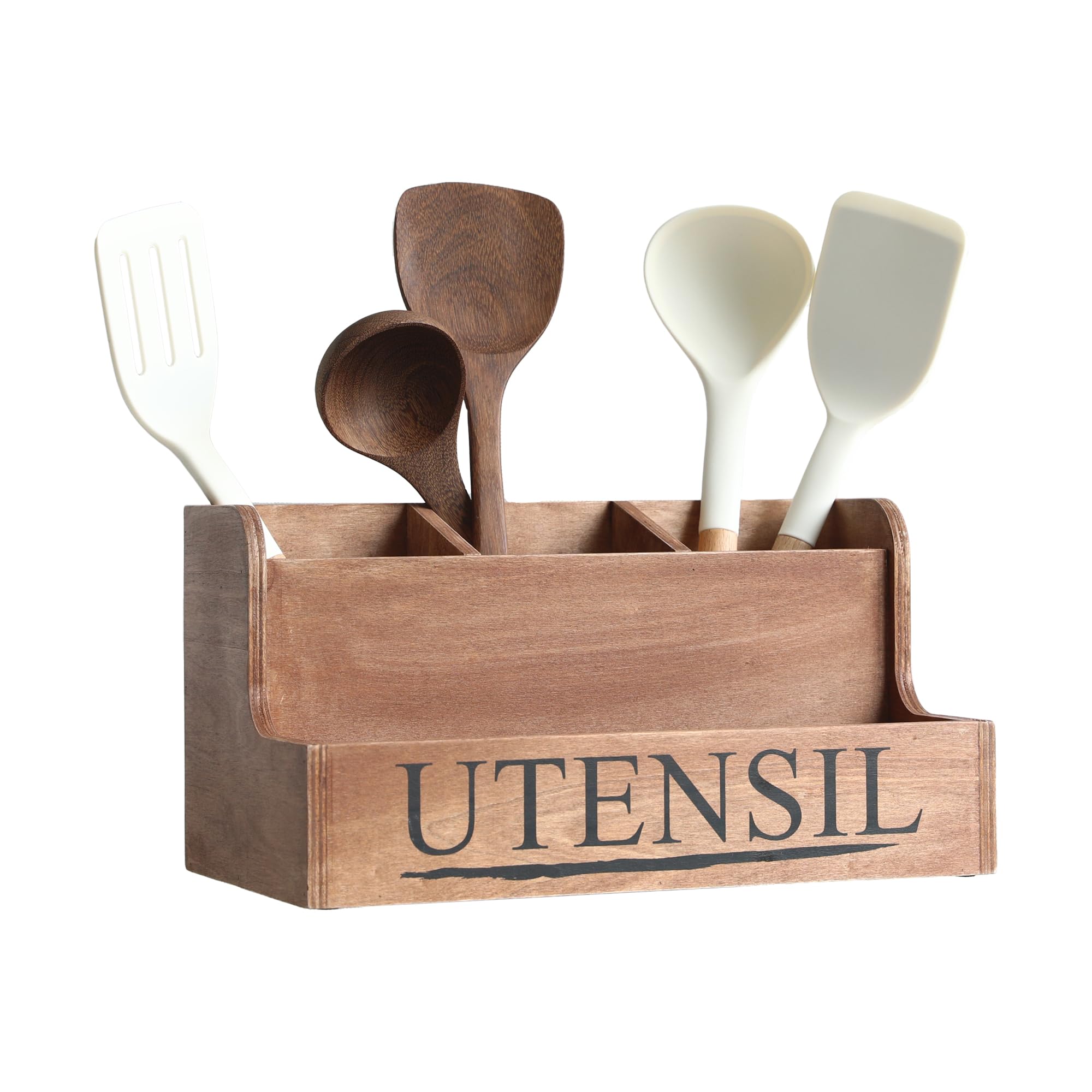 COLLECTIVE HOME - Kitchen Utensil Holder, Rustic Wooden Utensil Organizer, Kitchen Cooking Tools Storage (Utensil Not Included) (Wood 02)