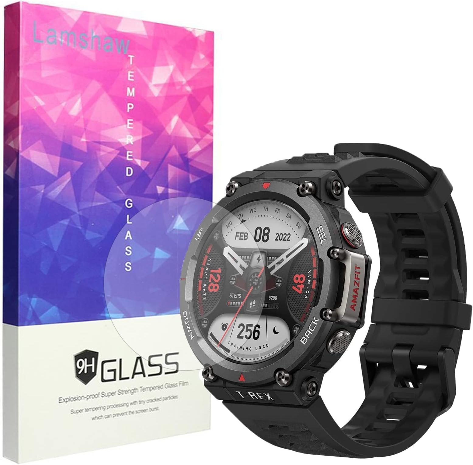 Lamshaw Compatible for Amazfit T-Rex 2 Screen Protector, [3 Pack] 9H Tempered Glass Screen Protector Film Compatible for Amazfit T-Rex 2 Smart Watch (3 Pack)