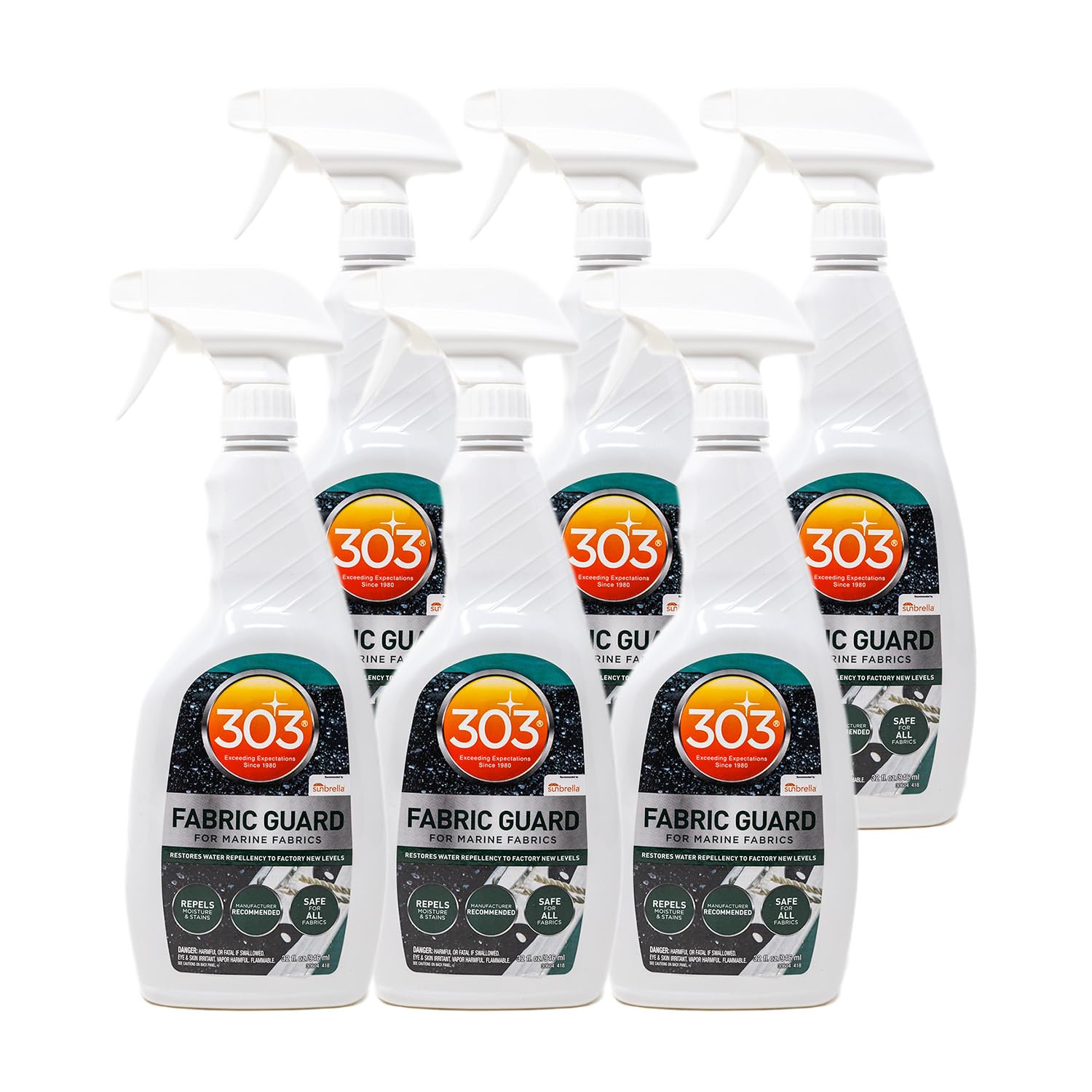 303 Products Marine Fabric Guard - For Marine Fabrics - Restores Lost Water Repellency To Factory New Levels - Repels Moisture And Stains, 32 fl. oz. (30604CSR-6PK)