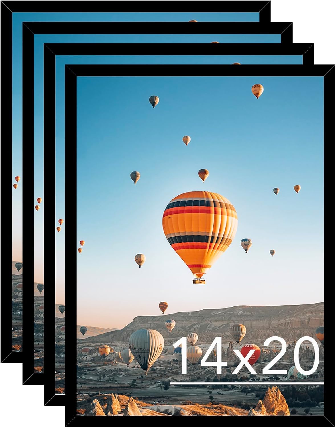 14x20 Picture Frame Set of 4 Black for Poster Photo Picture, Horizontal and Vertical Formats for Wall Hanging, 14 x 20 Wall Poster Photo Frame for 14 by 20 Photos Posters, 4 Pack, Black Black 14x20 inch