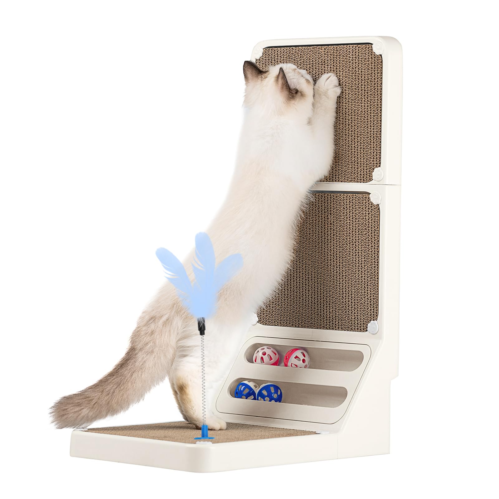 LALAKATS Tabla de rascar para gatos, bola rascadora de pared para gatos de interior, en forma de L, rascador para gatos con almohadillas de repuesto para rascadores, color blanco