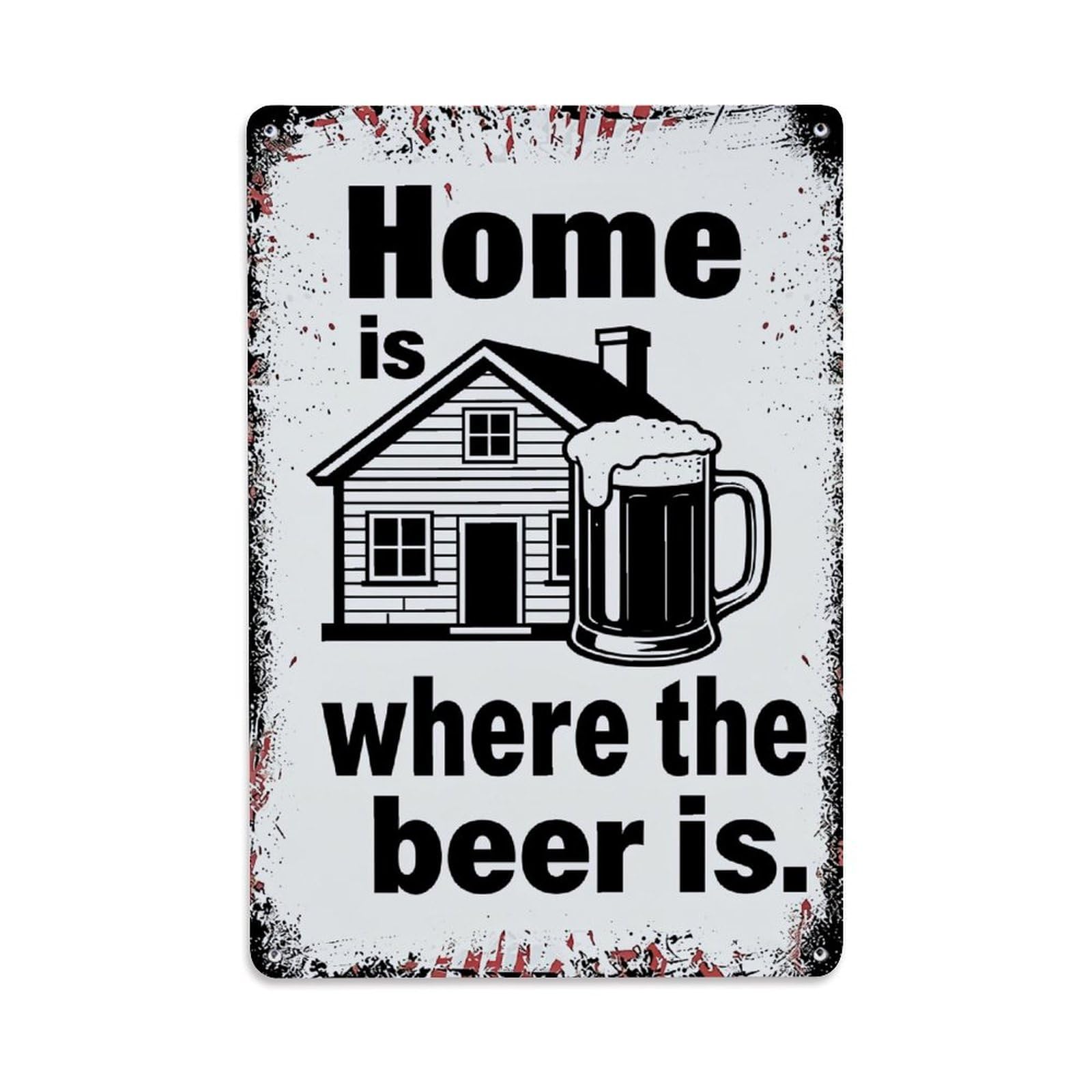 Jdfenggu Vintage Home Is Where The Beer Is Retro Metal Tin Sign, Decor Art Poster For Bar, Home, Man Cave, Kitchen, Laundry Room Gift 8X12inch