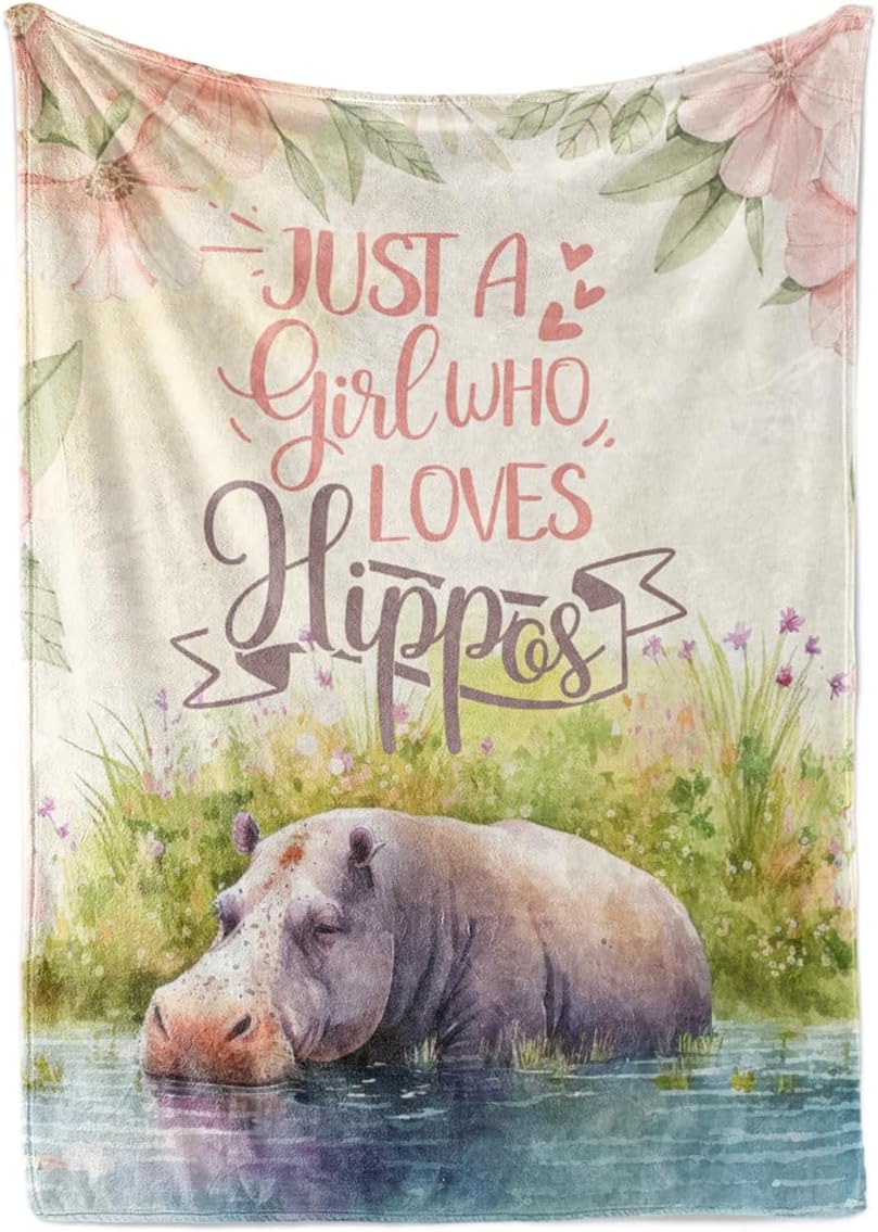 InnoBeta Hippopotamus Gifts Blanket for Girl, Hippo Lover Ask Flannel Throw Blanket for Girl, Funny Kid Daughter Unique Birthday for Her- Just A Girl Who Loves Hippos