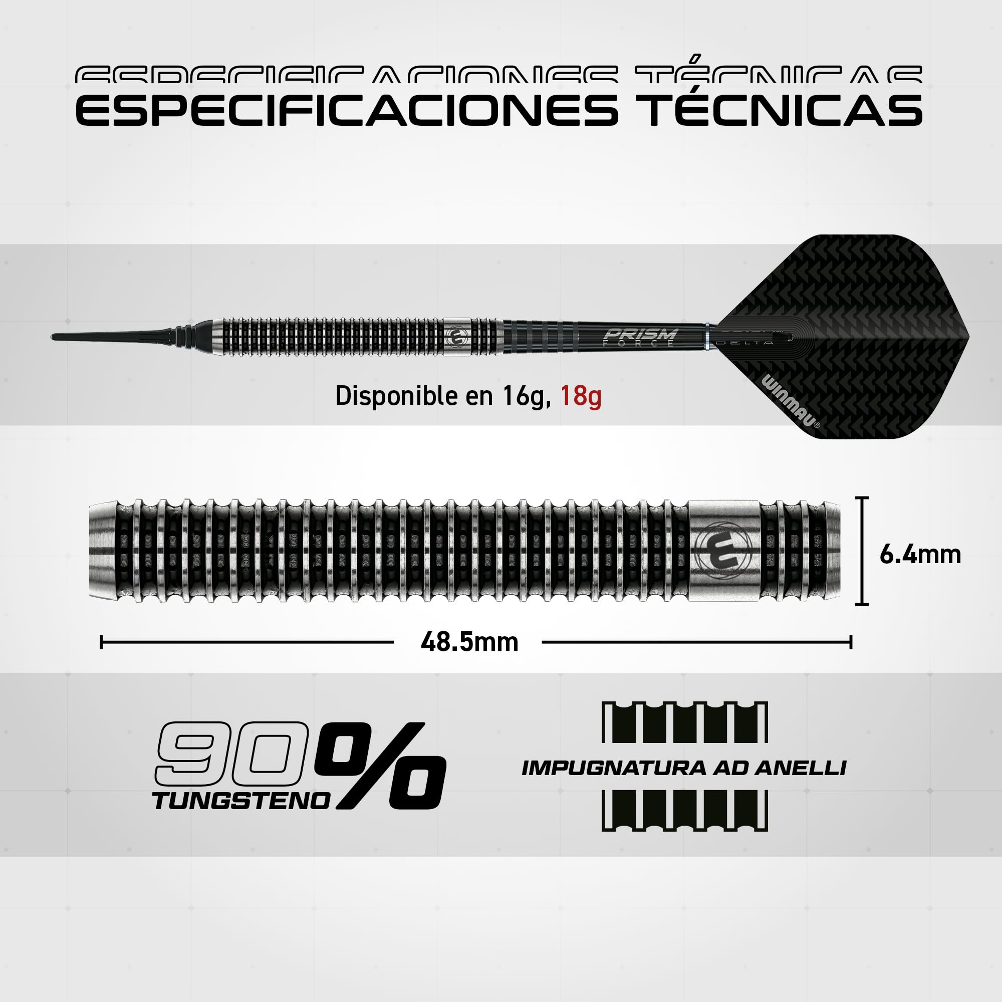 Winmau Blackout 90% Tungsteno Dardos Punta Suave - Recto Rifle