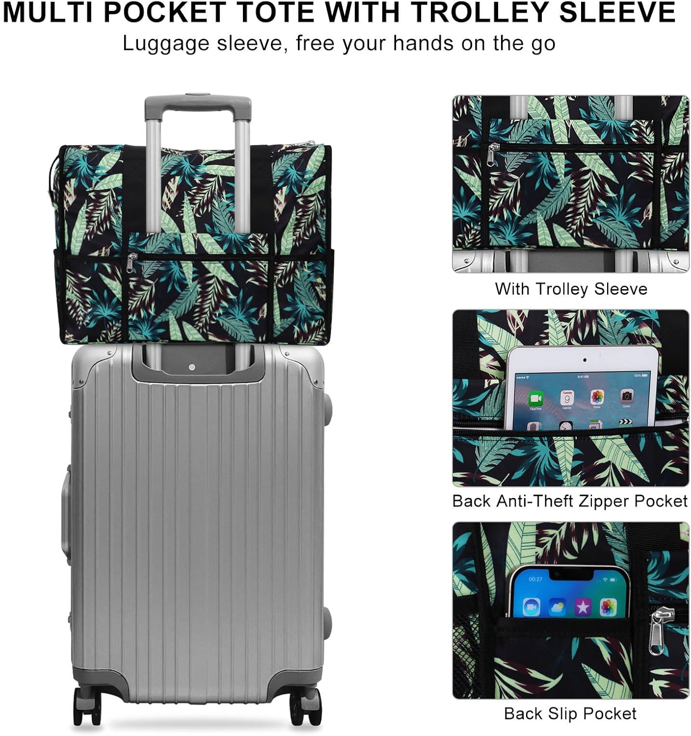 Utility Tote Bag with Laptop Compartment Luggage Sleeve Zippered Multi-pocket Commute Shoulder Purse for Nursing/Work - Image 5