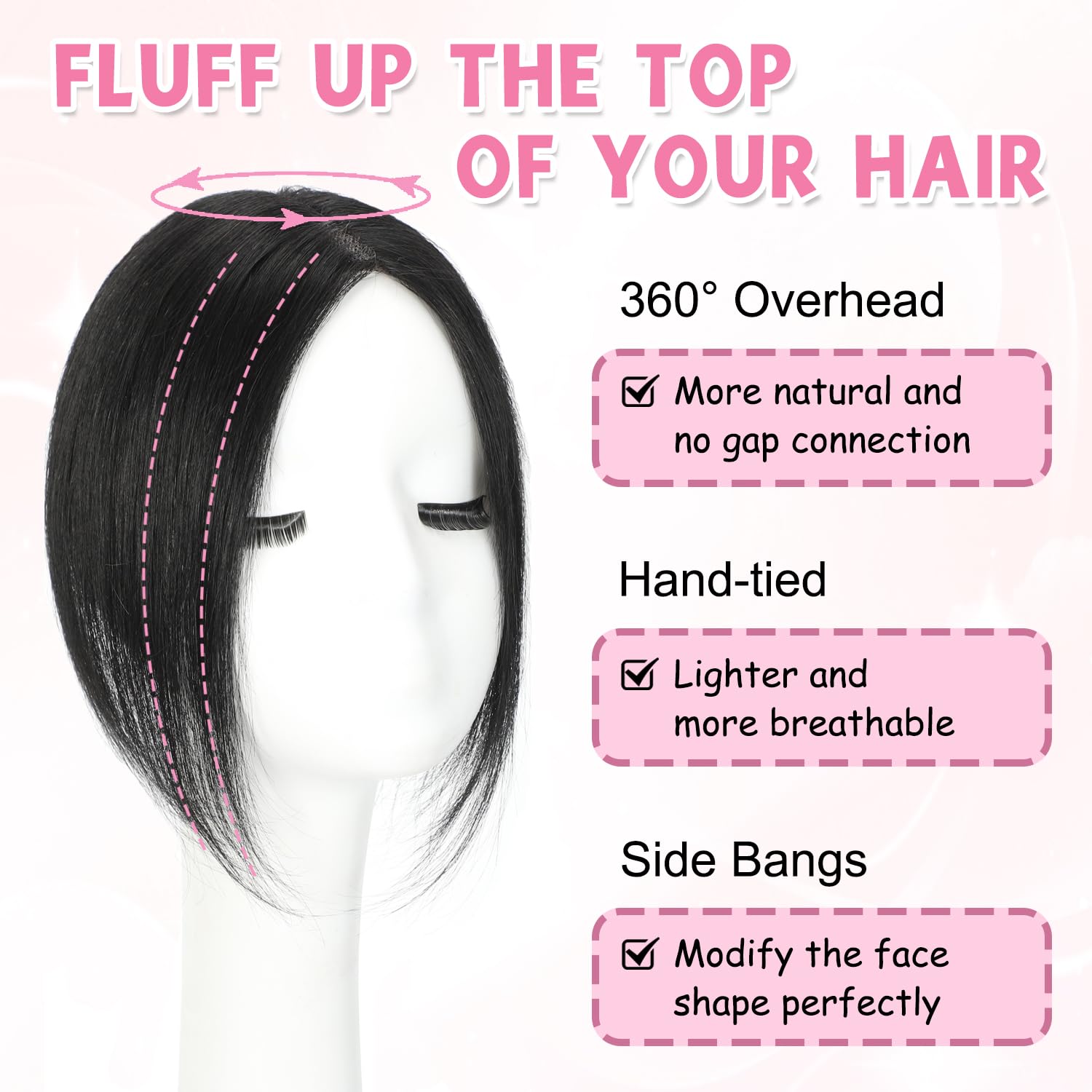 Clip In Fringe 100% Real Human Hair Bangs Hair Clip Thin Bangs On Hairpiece On Air Bangs With Temple Wispy Bangs Hair Extensions for women (Natural Black - Image 2