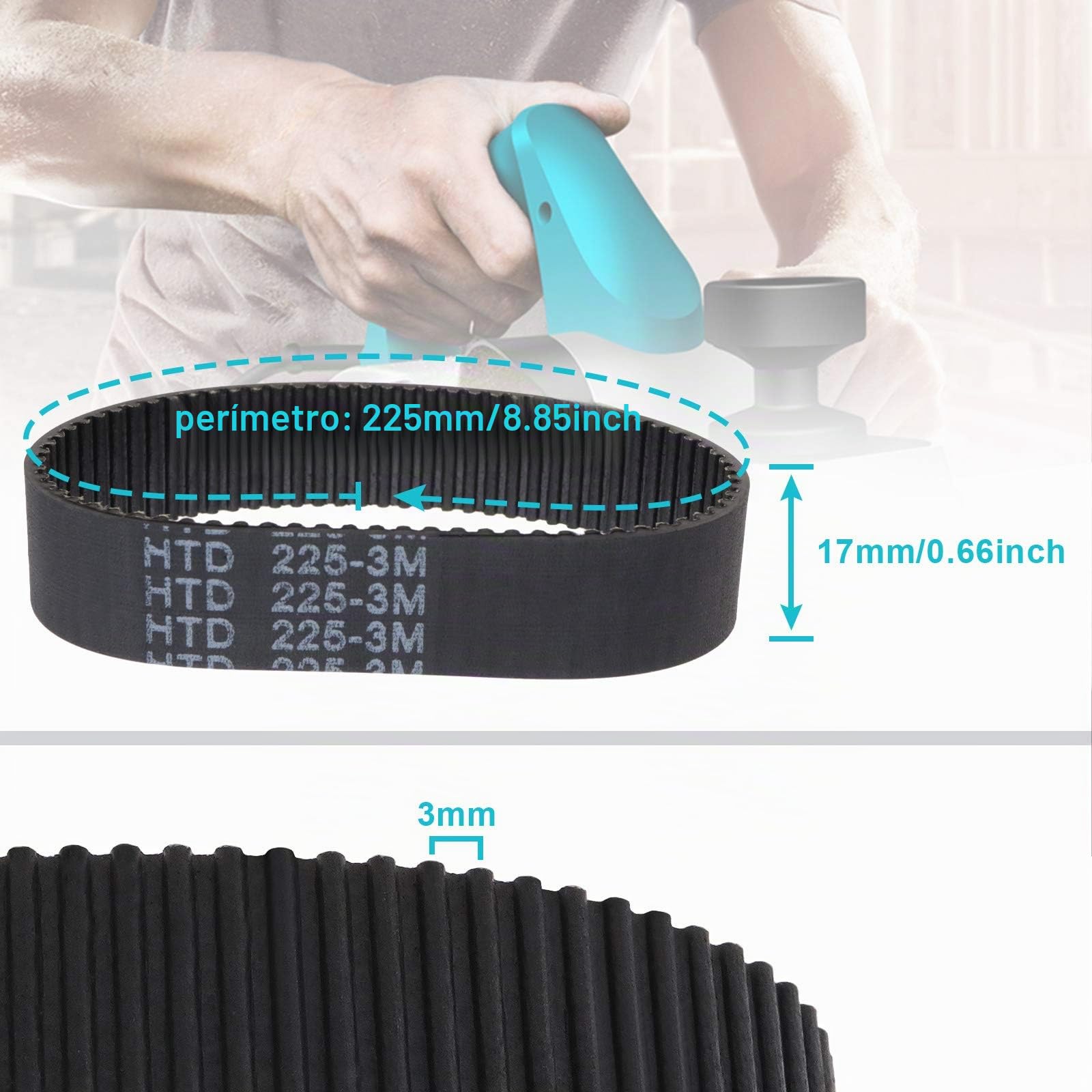 Create idea 2 Correas Dentadas de Goma HTD 225-3M-17 75T Correa Dentada de Circuito Cerrado Compatible con BOSCH PBS75A-GBS75A-GBS75AE SILVERCREST PARKSIDE PEBS 900