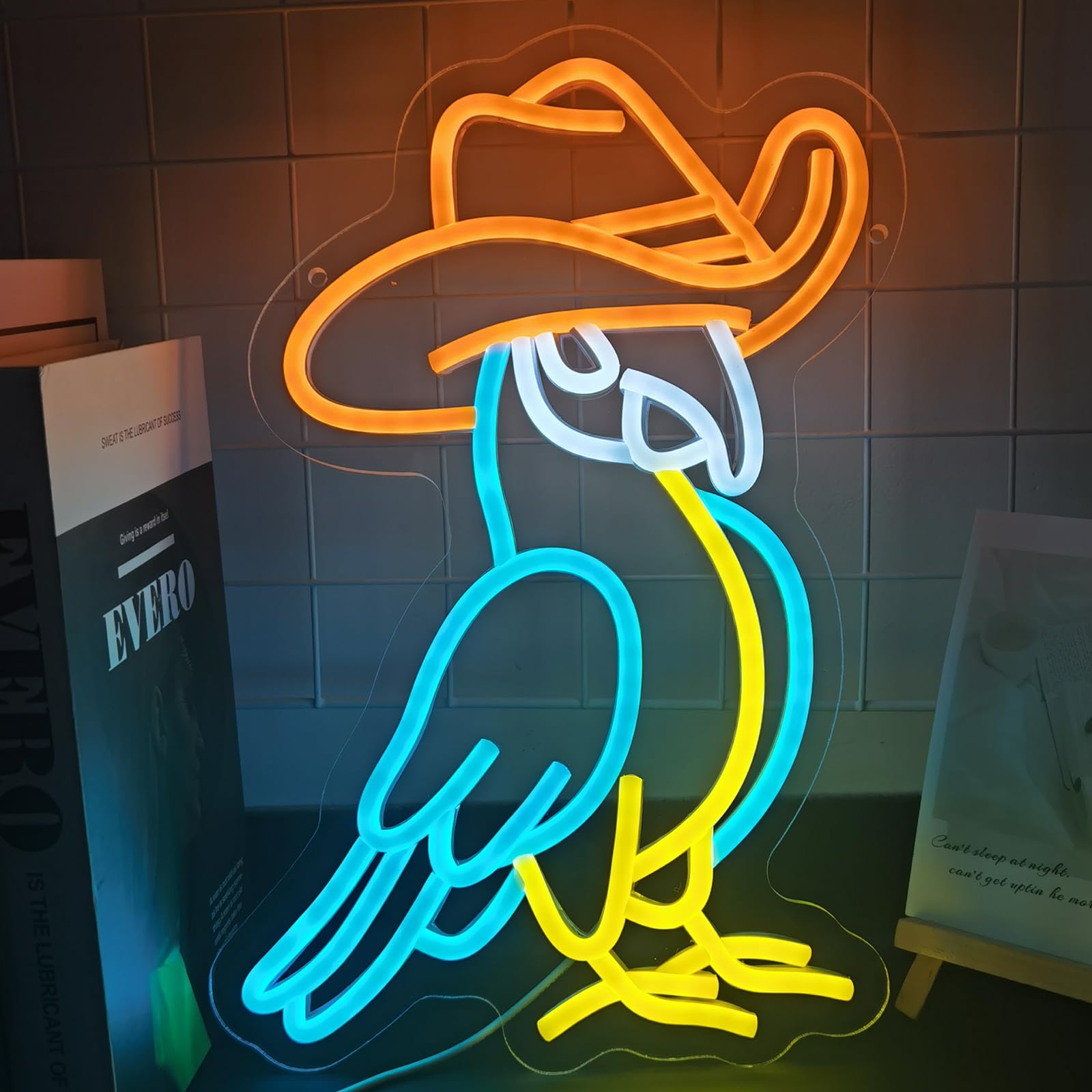 WIOSOUL Parrot Neon Sign Animal LED Light with Top Hat Animal LED Wall Decor
