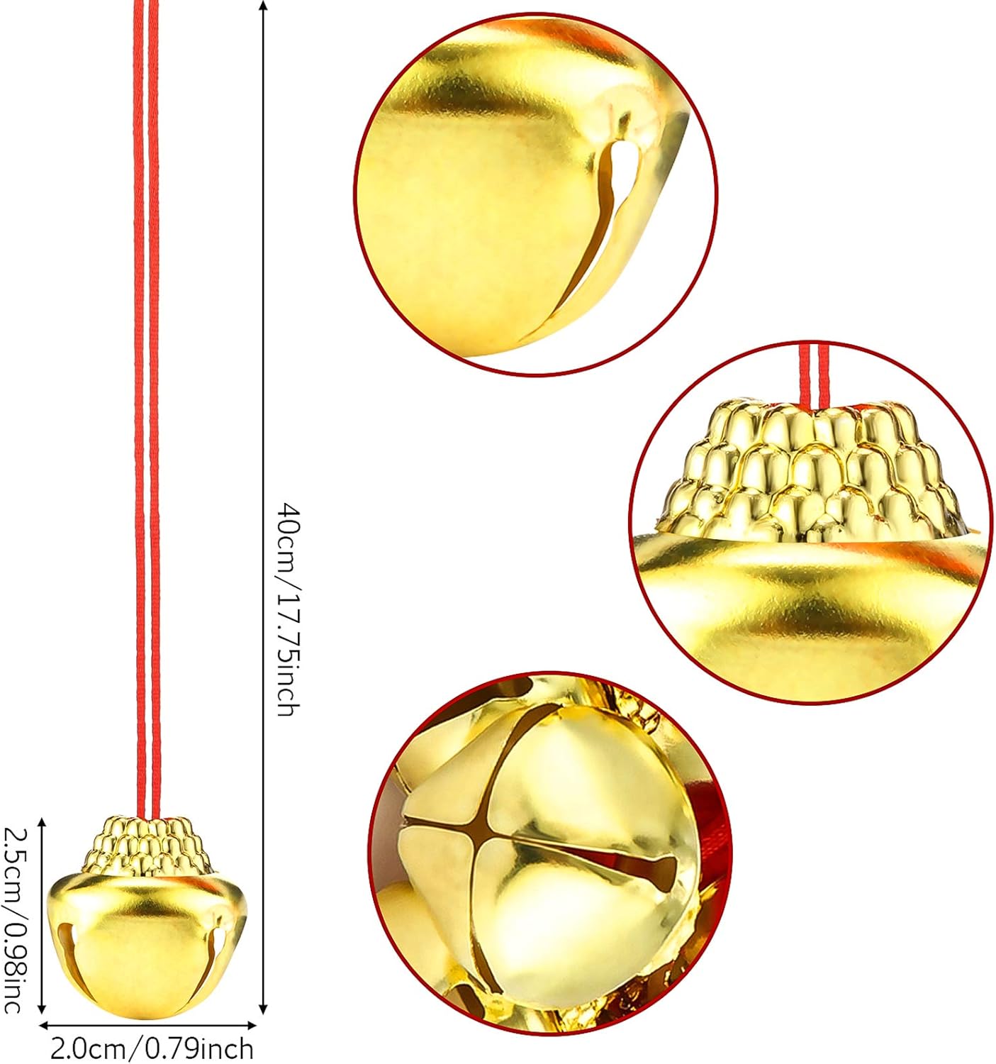 Gejoy Christmas Bell Necklaces Large Jingle Gold Bell Necklaces for Craft Holiday Party Supplies