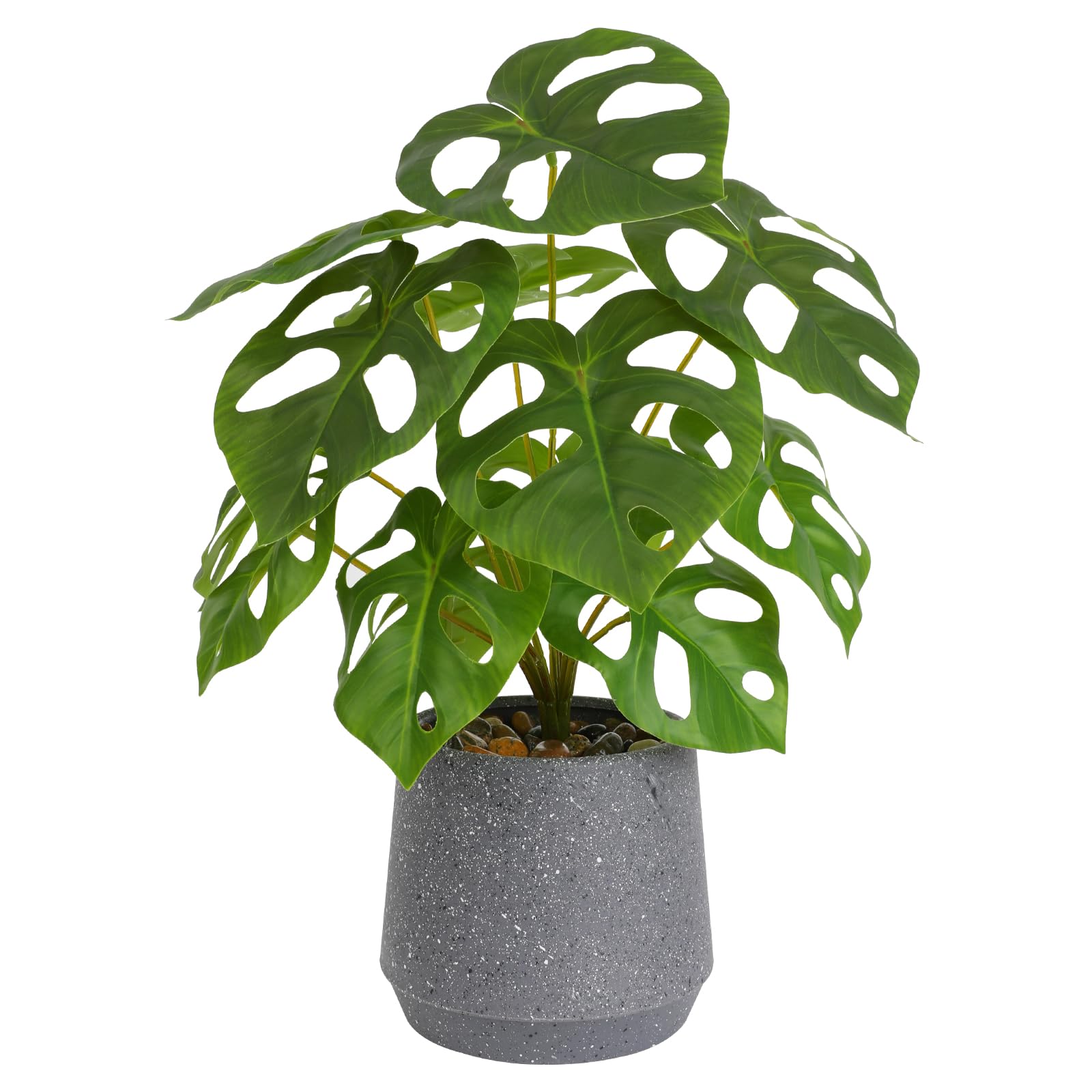 LUWENER Artificial Monstera Plant in Pot, 14" Potted Fake Plant with Stones Decor