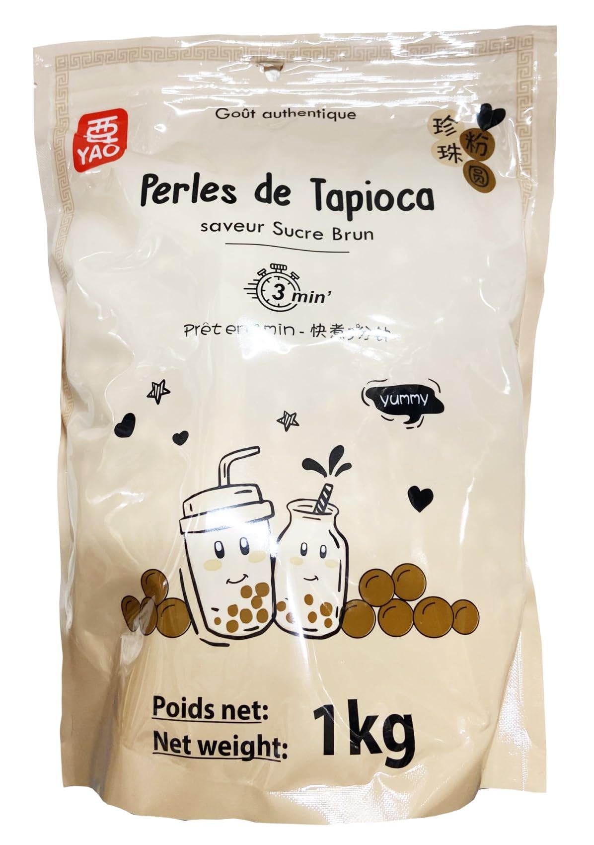 Yao Perles de Tapioca Spécial Bubble Tea Saveur Sucre Brun 1kg/Sachet -Livraison Gratuite France (1 sachet)