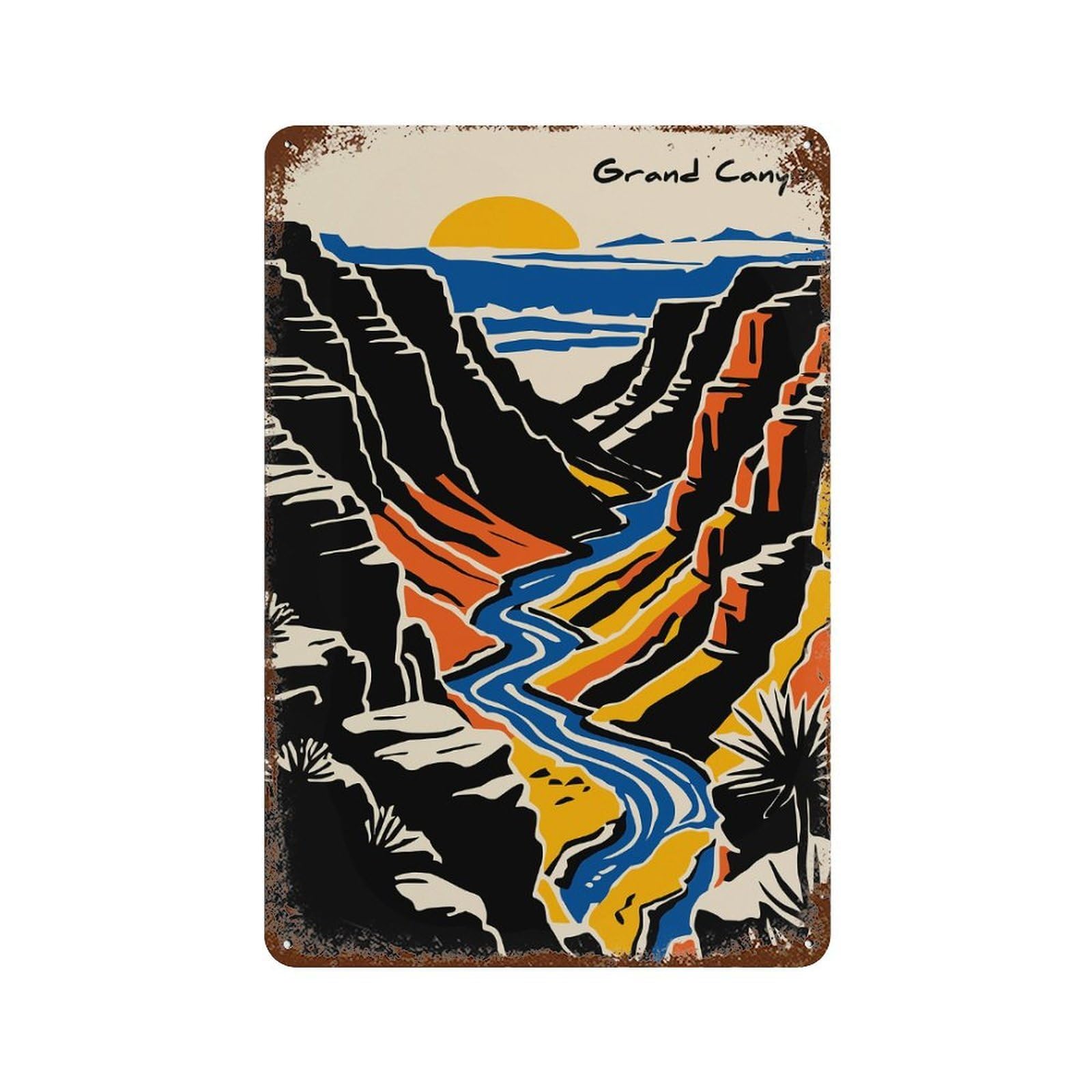 Grand Canyon Landscape Illustration Retro Metal Sign 11.8"x7.9", for Patio, Garden Room And Bar Decor, Vintage Wall Decor
