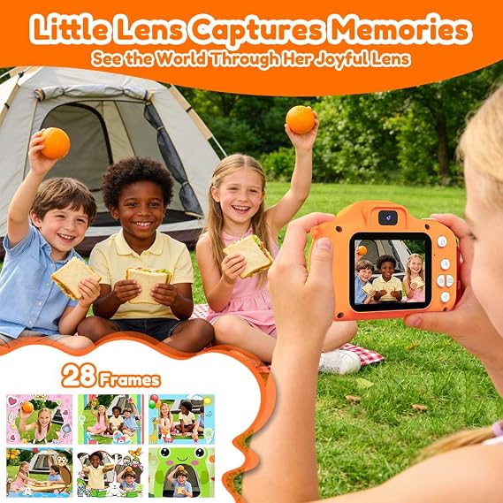 PROGRACE Kids Camera Gifts with 32G SD Card for Boy Girl 3-12, 1080P HD Mini Digital Camera Vlogging Video Camera Toys for Toddler 3 4 5 6 7 8 9 10 11, Portable Camera for Birthday Christmas, Orange