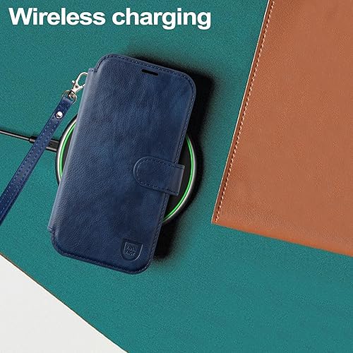 Miniatura 4 de VANAVAGY Magsafe - Funda tipo cartera compatible con iPhone 15 con función de carga inalámbrica, funda de piel con tapa para muñeca protectores de