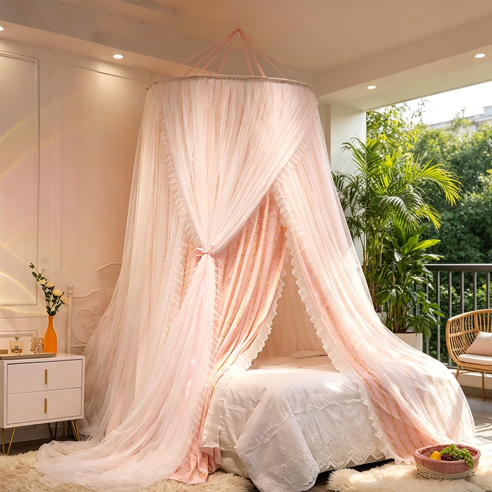 SARKEY Transparenter Netz Kuppel Bettvorhang,Moskitonetzn,Hängende Bettnetzabdeckung Für Schlafzimmer,Gemütlich,Baldachin,Runde,Erwachsene,Hochzeit,Dekoration