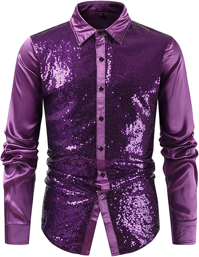 Chemises à Manches Longues Pour Homme En Cuir Métallique PU