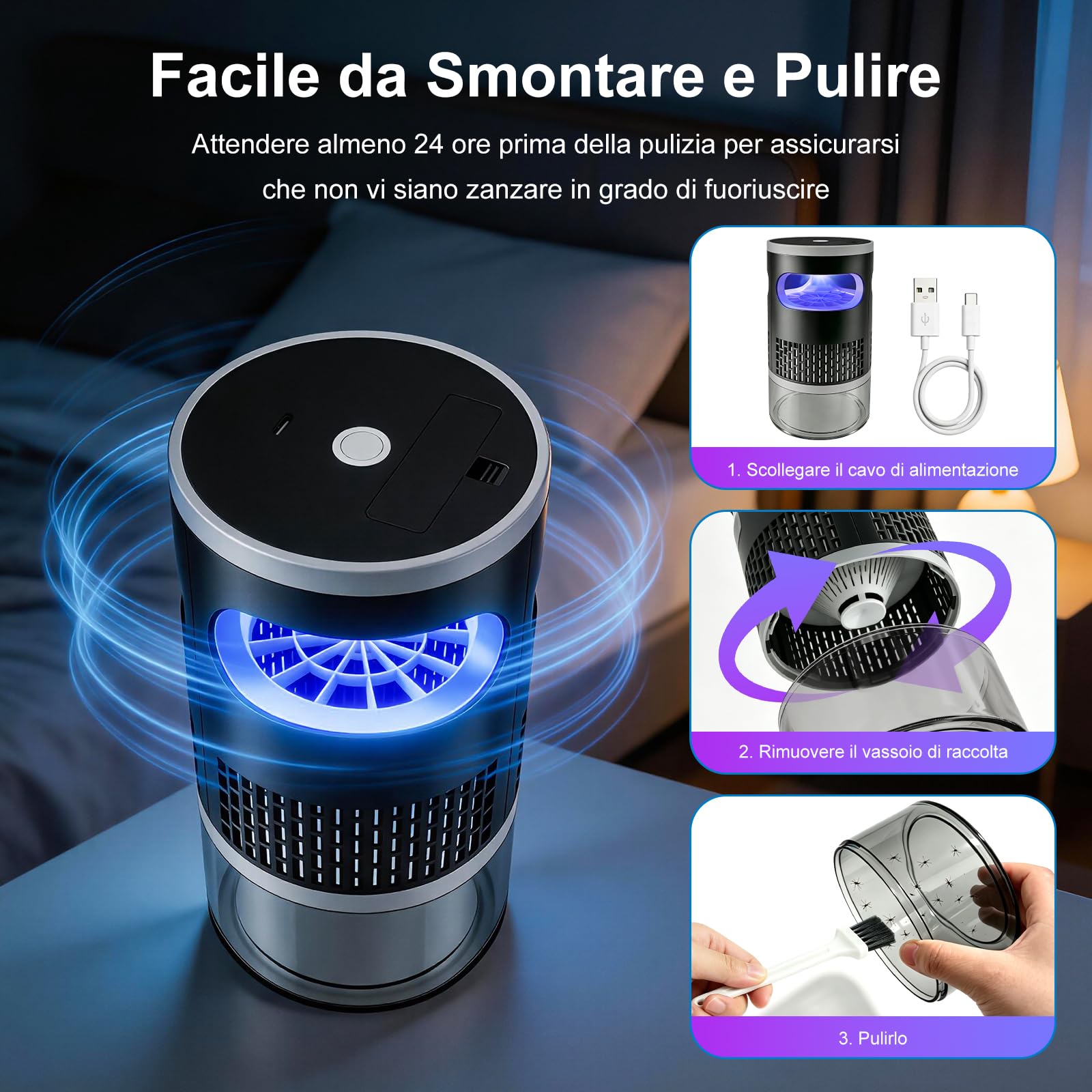 Lampada Antizanzare, Lampada per Zanzare Da Interni ed Esterni, Ammazza Zanzare e Antimosche con Vassoio Estraibile, Sterminatore di Insetti per Casa, Cucina, Balcone e Terrazza